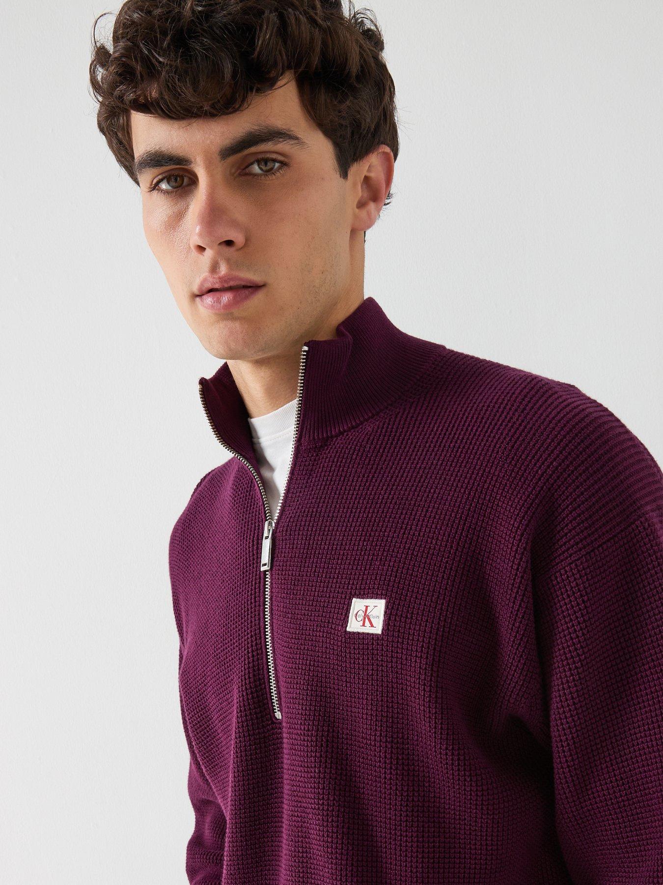 calvin-klein-jeans-cotton-waffle-14-zip-knitted-jumper-purpleoutfit