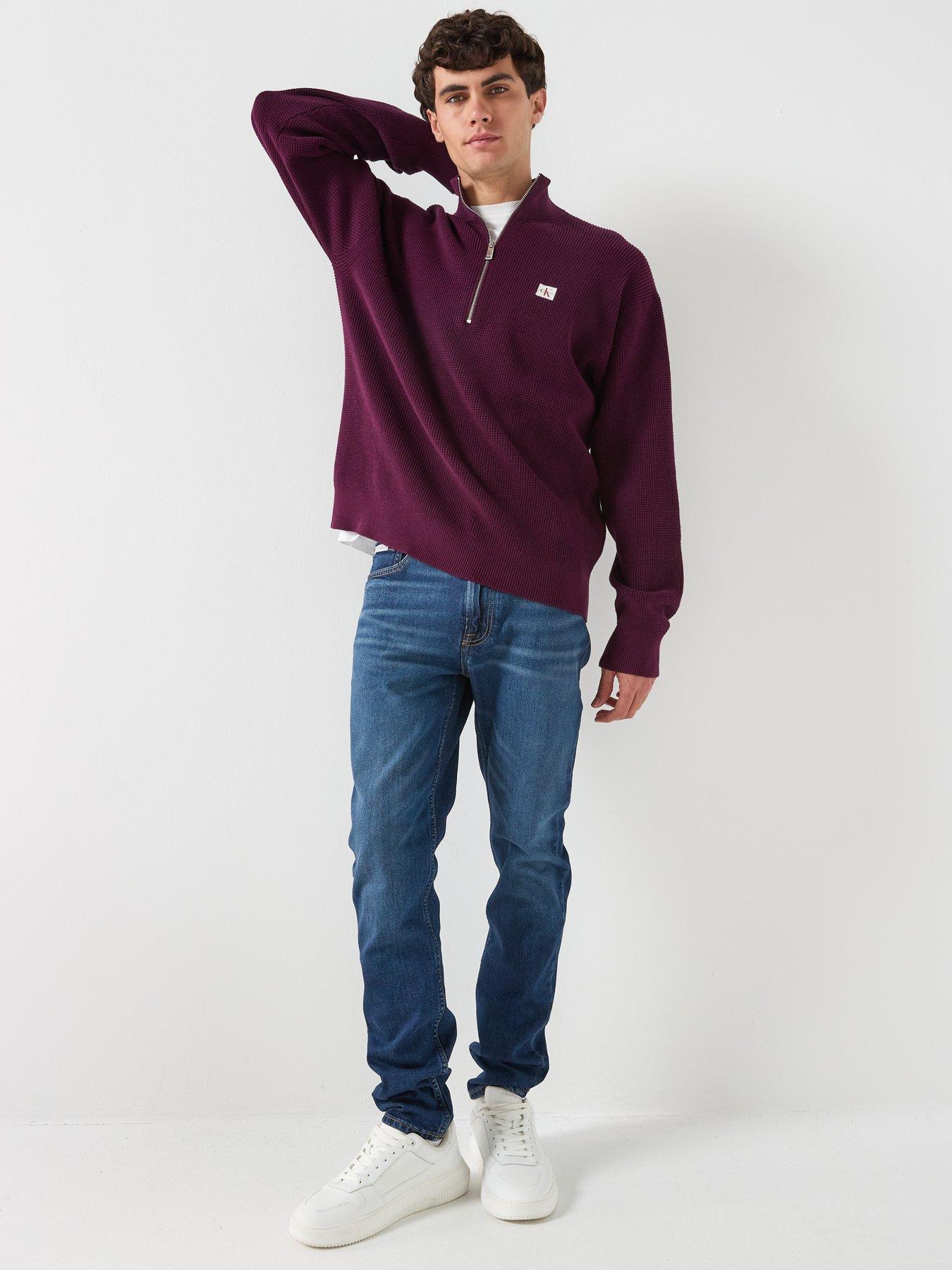 calvin-klein-jeans-cotton-waffle-14-zip-knitted-jumper-purpledetail