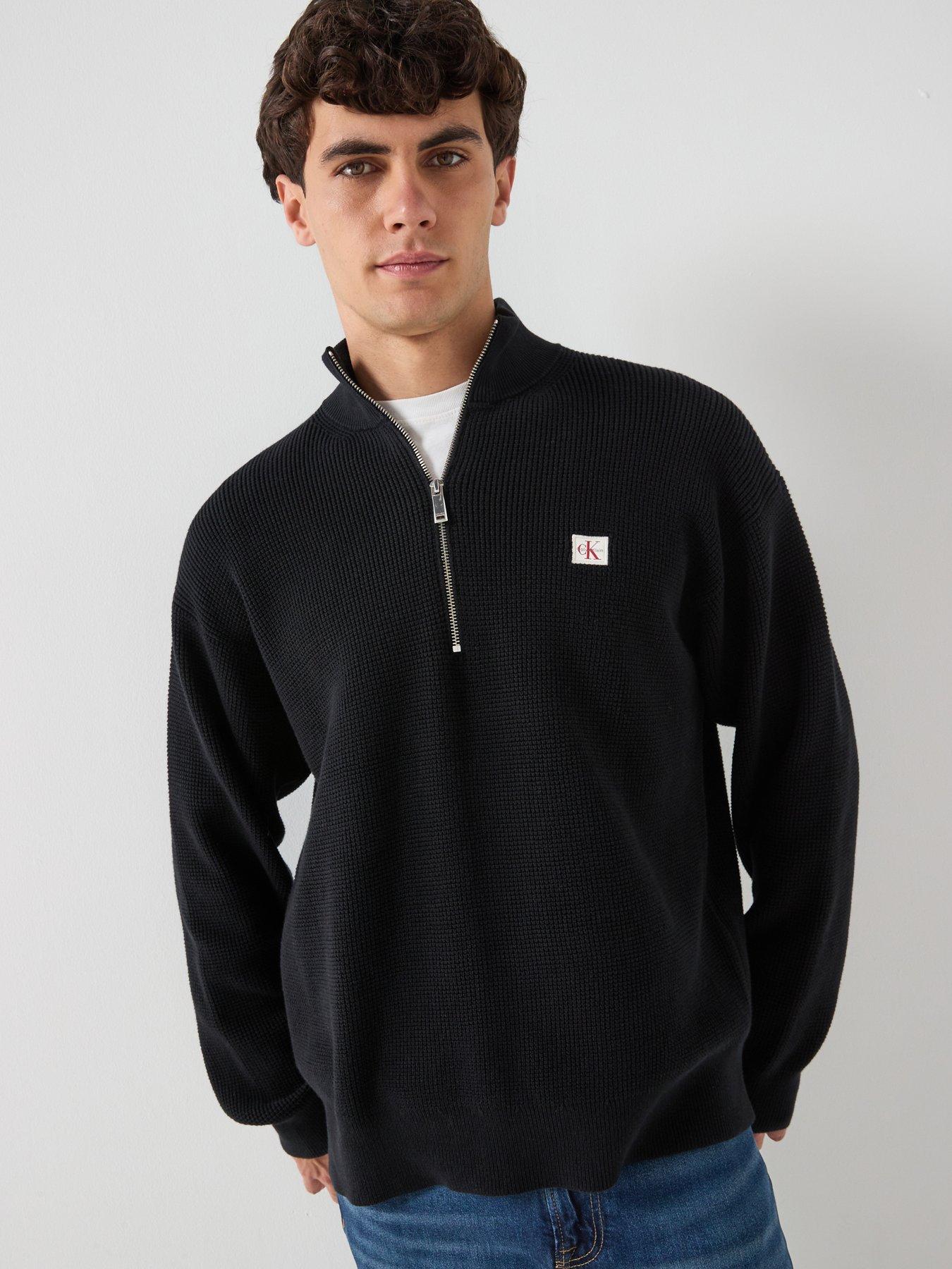 calvin-klein-jeans-cotton-waffle-14-zip-knitted-jumper-black