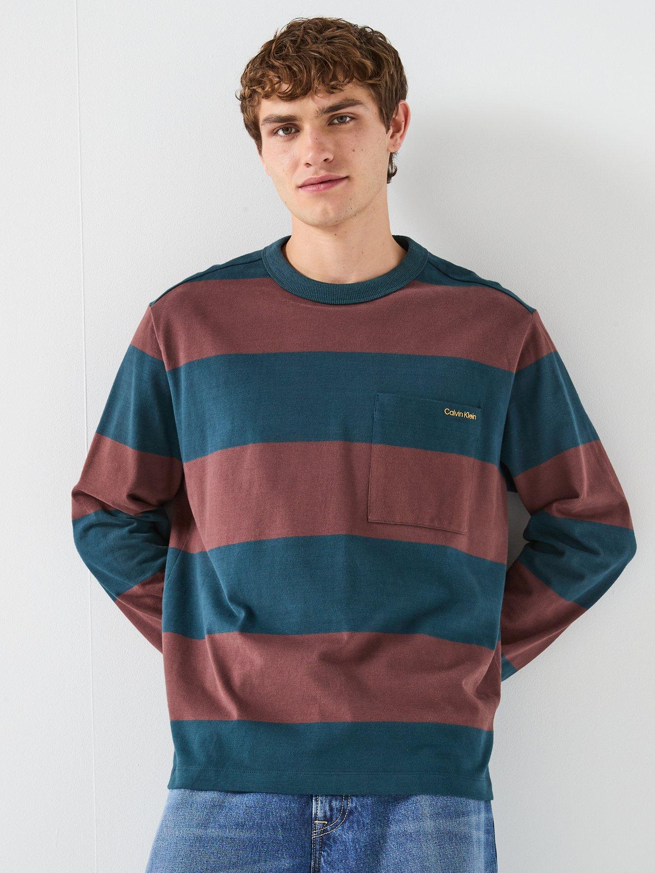 calvin-klein-jeans-sueded-stripe-pocket-long-sleeve-t-shirt-redfront