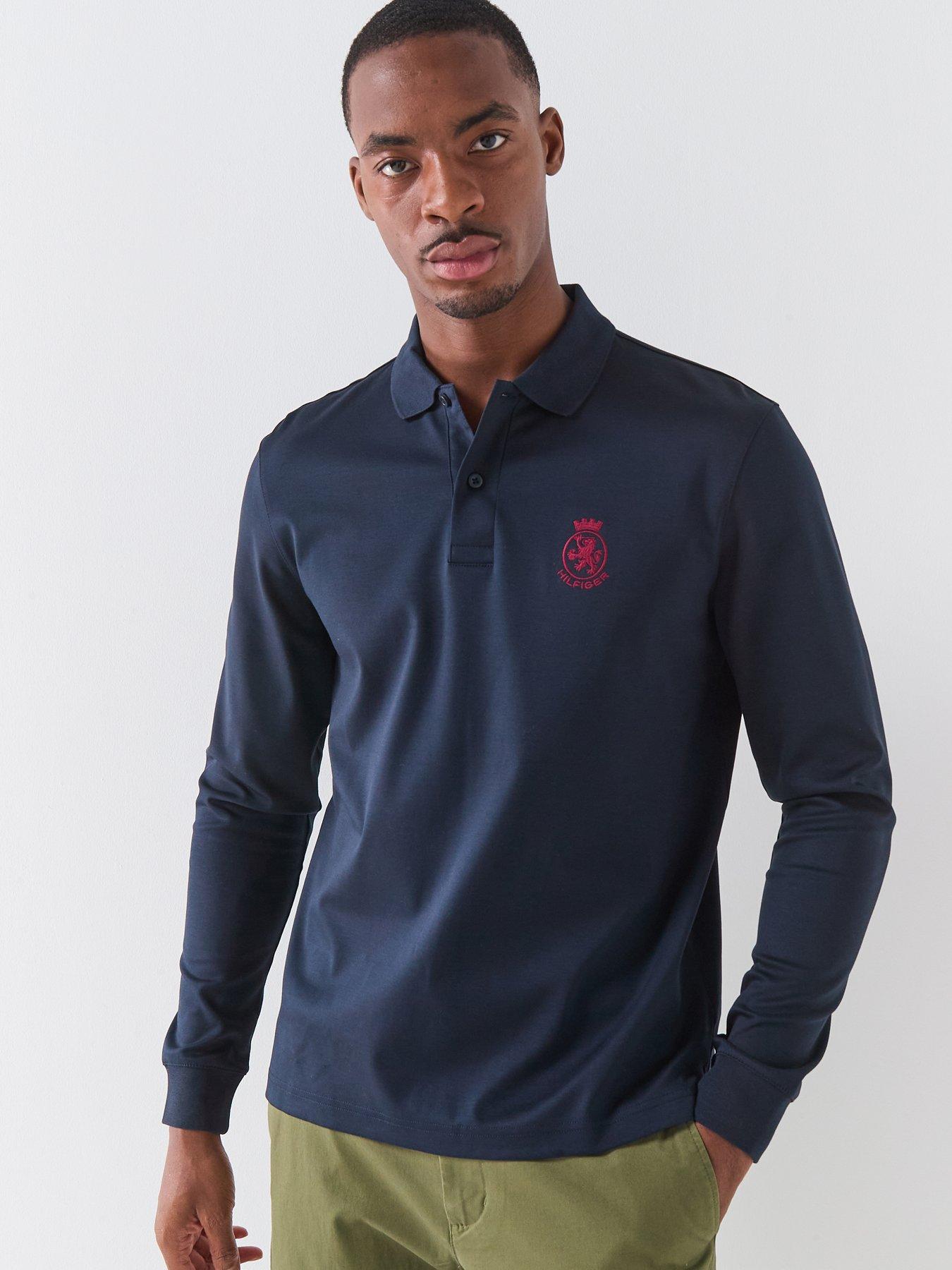 tommy-hilfiger-crest-logo-interlock-long-sleeve-polo-shirt-navyfront