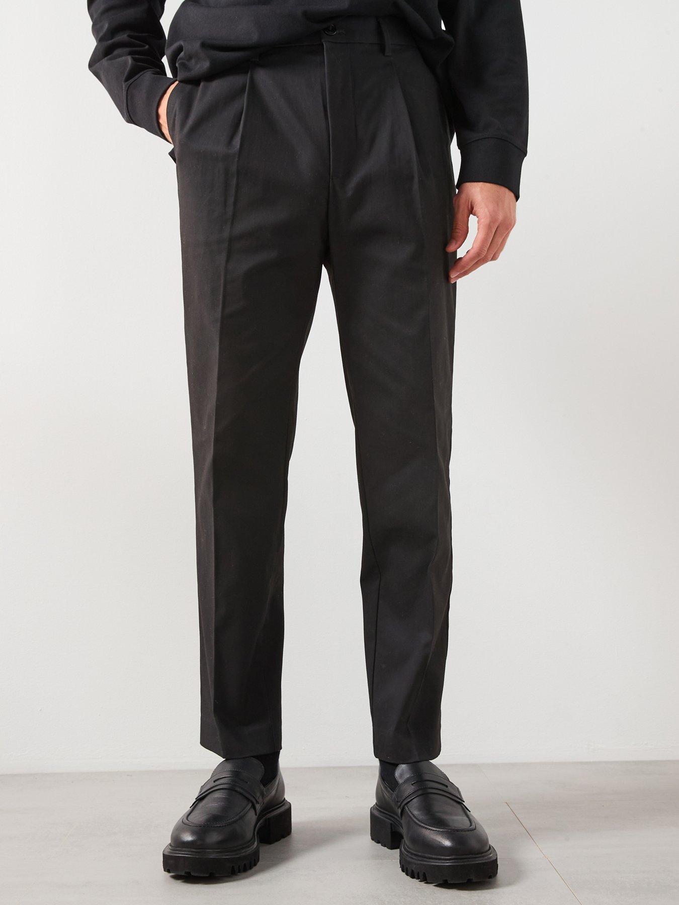 Calvin Klein Classic Tapered Pleated Sateen Chinos - Black