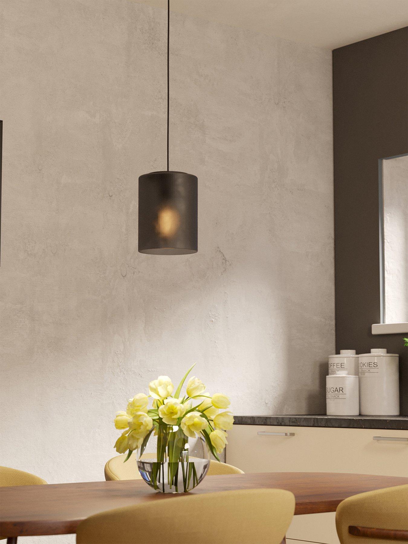 Eglo Colomera Black Steel  &  Glass Modern Minimalist Single Pendant
