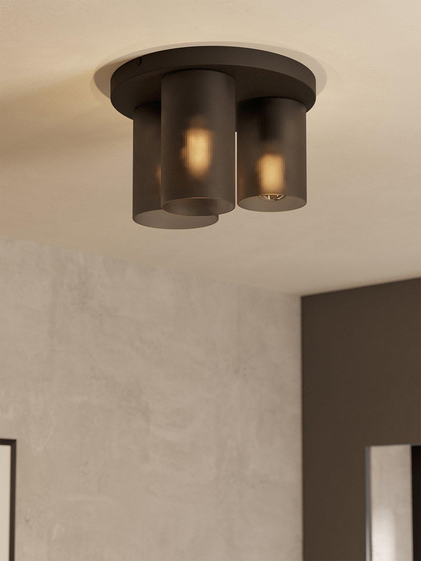 Eglo Colomera Black Glass  &  Steel Flush Mount Ceiling Light - Black