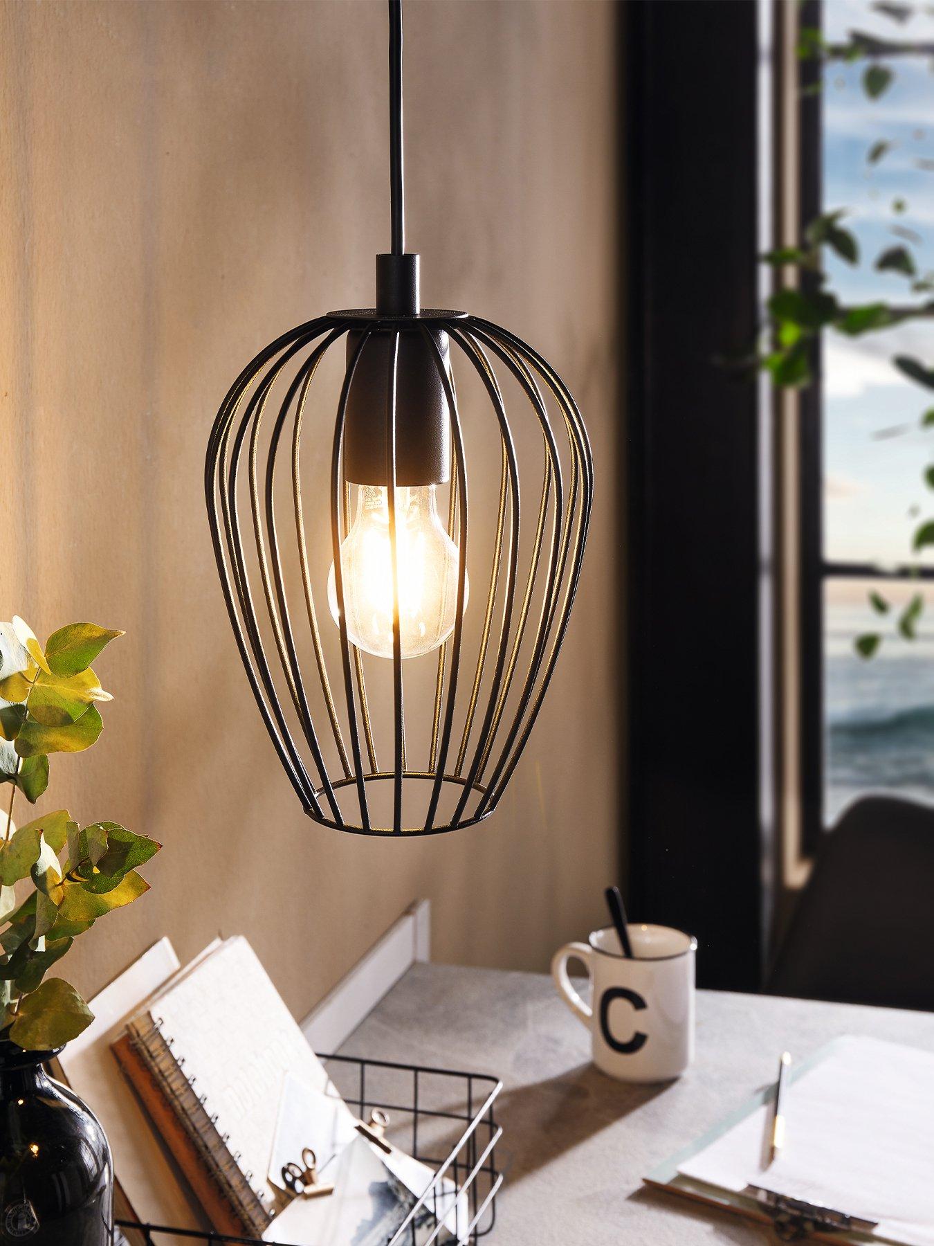 Eglo Newtown Black Vintage Caged Hanging Single Pendant Light - Black