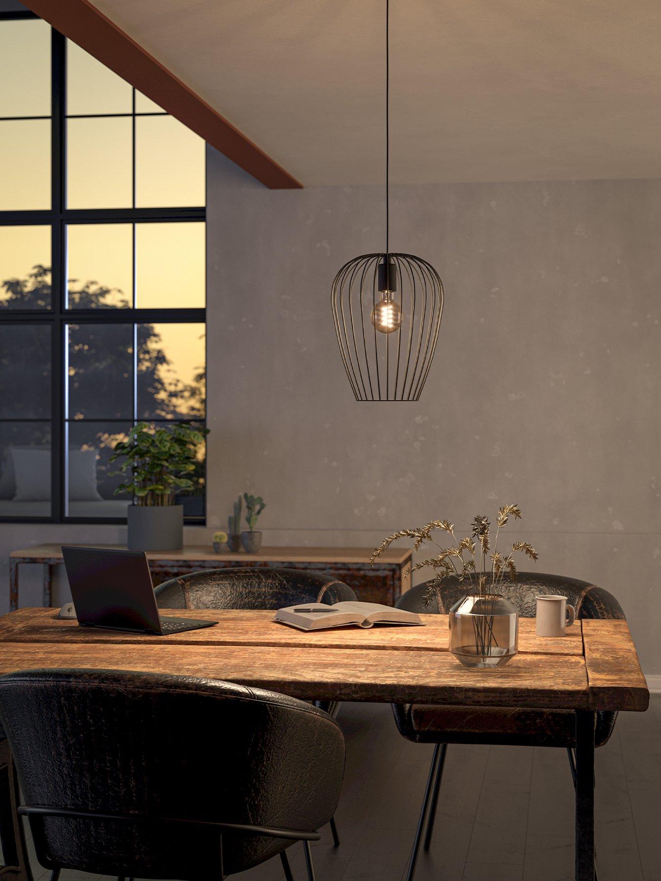 Eglo Newtown Black Vintage Caged Hanging Single Pendant Light - Black