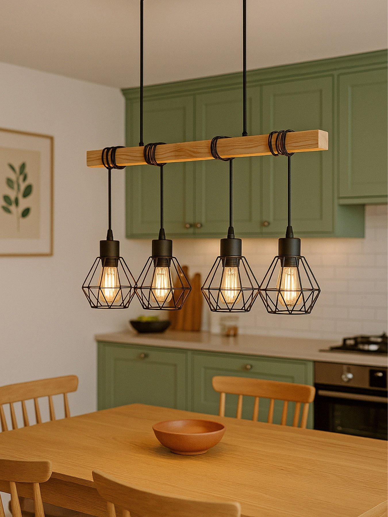 Eglo Townshend 5 Black/natural Metal  &  Wood 4-light Geometric Pendant