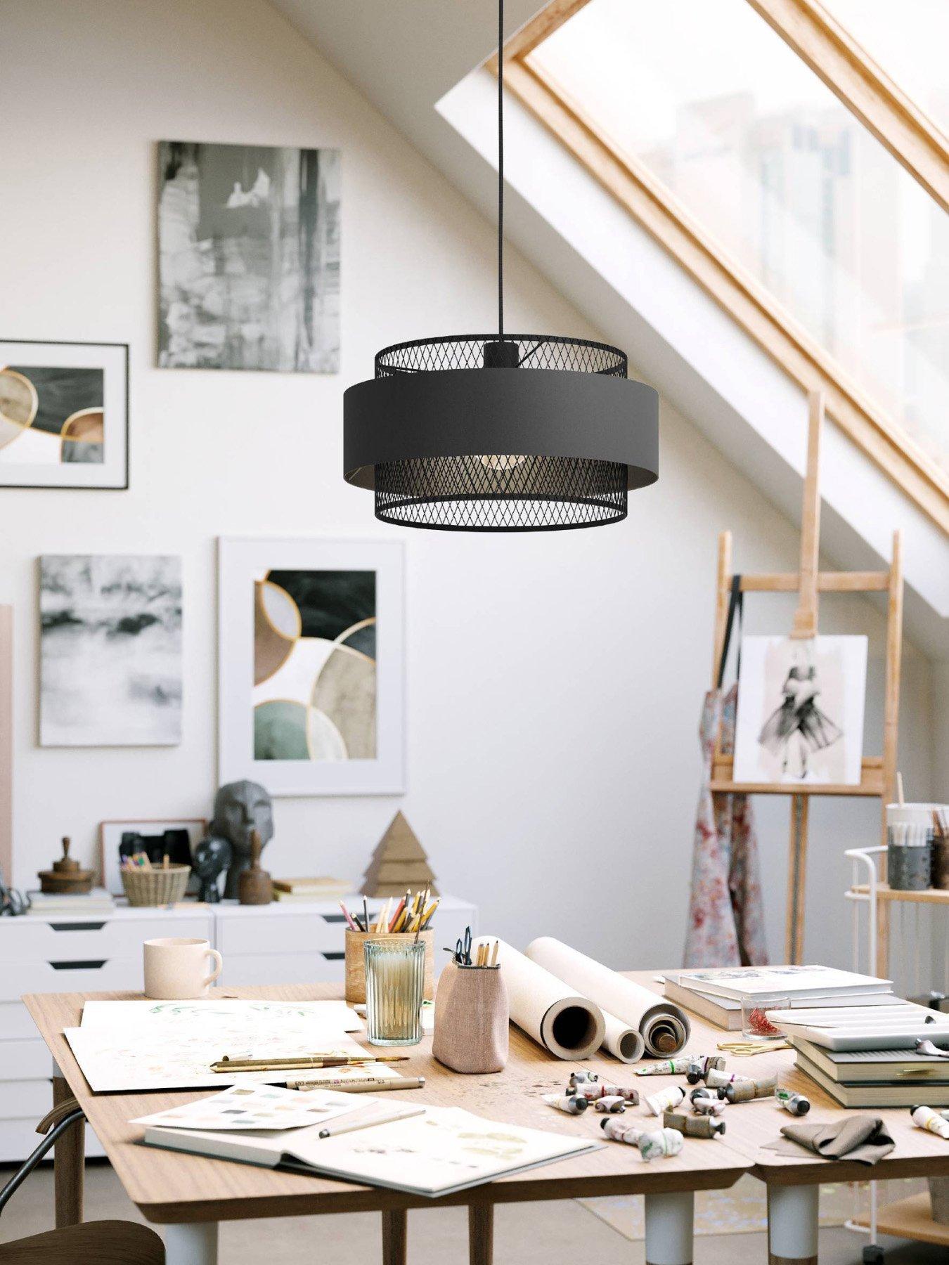 Image 1 of 4 of Eglo Bazely Mesh Black Modern Single Pendant - Black