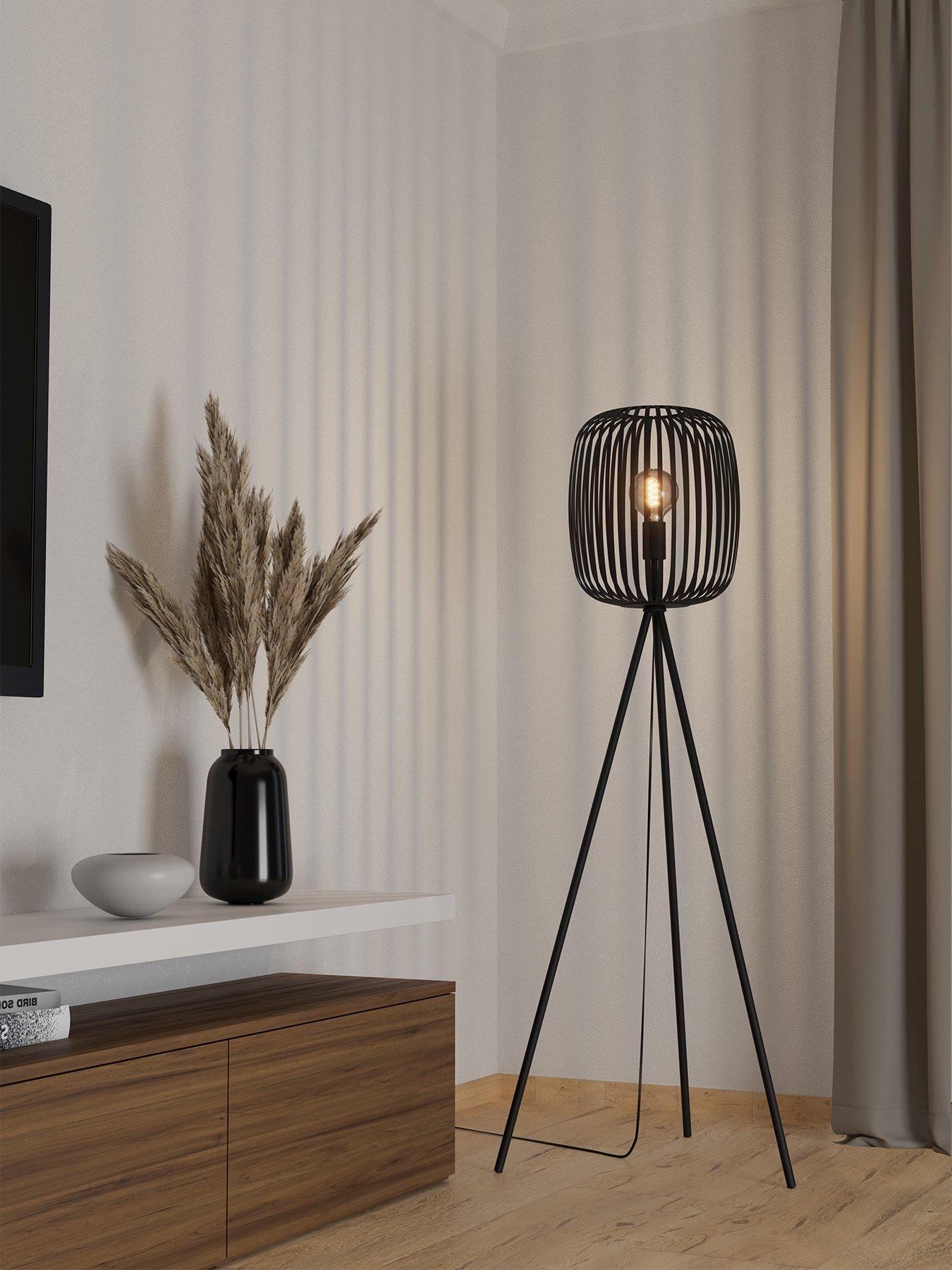 Eglo Romazzina Black Caged Tripod Floor Lamp