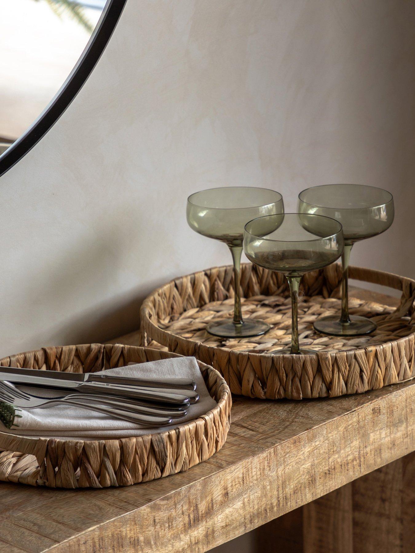 Gallery Direct Set Of 2 Woven Round Tray With Handles - Natural in Beige