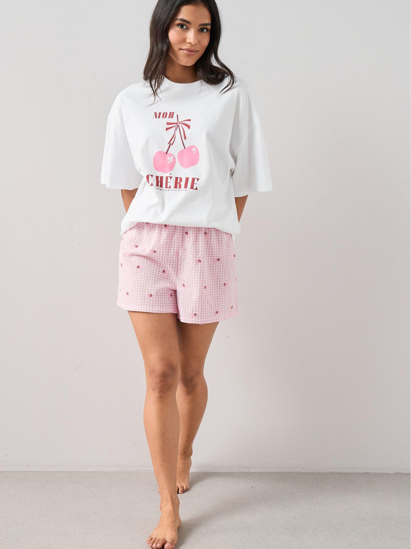 Image 3 of 6 of The Very Collection Short Sleeve Cherry Pyjama Set - White