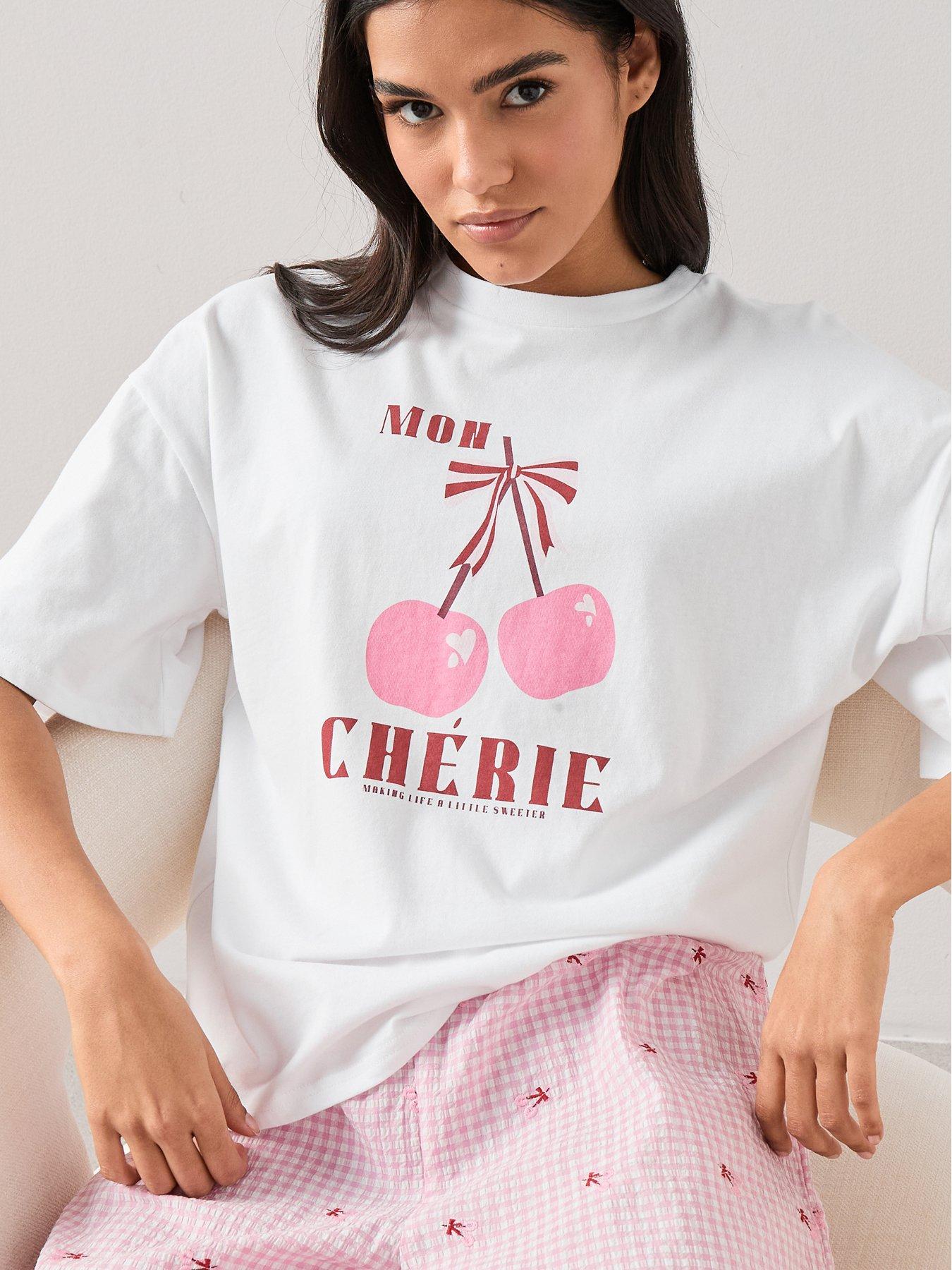 Image 4 of 6 of The Very Collection Short Sleeve Cherry Pyjama Set - White