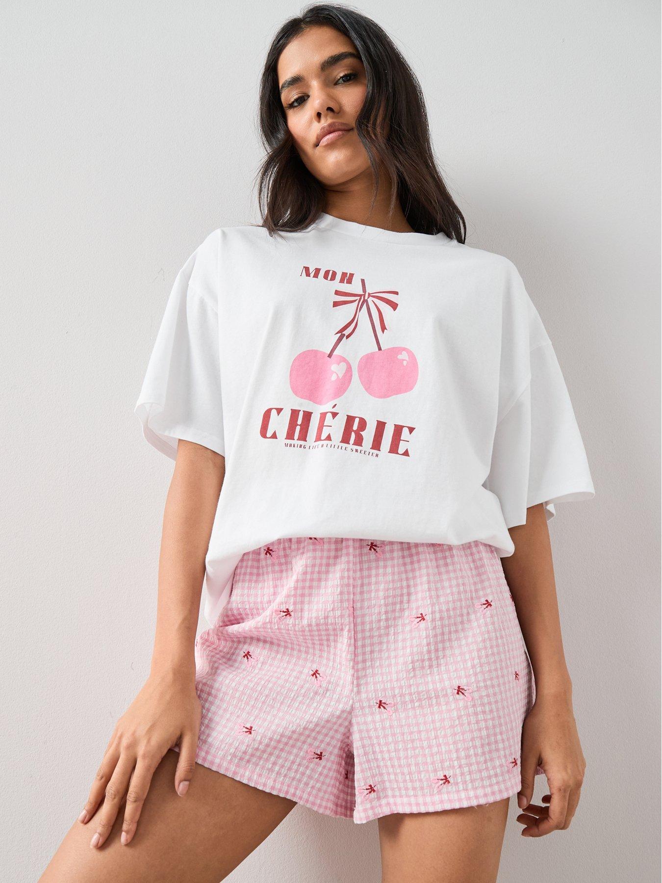 Image 5 of 6 of The Very Collection Short Sleeve Cherry Pyjama Set - White