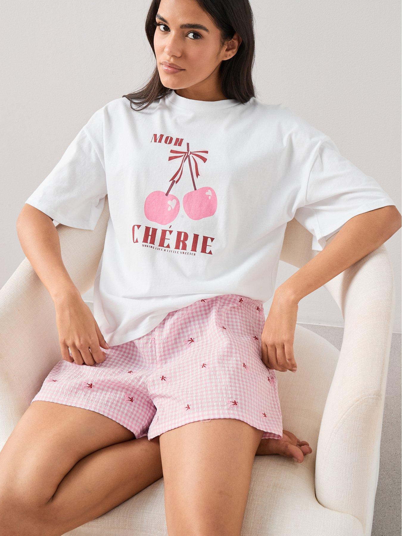 Image 6 of 6 of The Very Collection Short Sleeve Cherry Pyjama Set - White