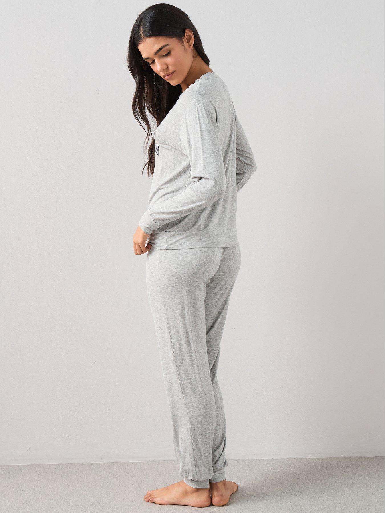 the-very-collection-embroidered-slogan-long-sleeve-top-and-jogger-pj-set-greystillFront