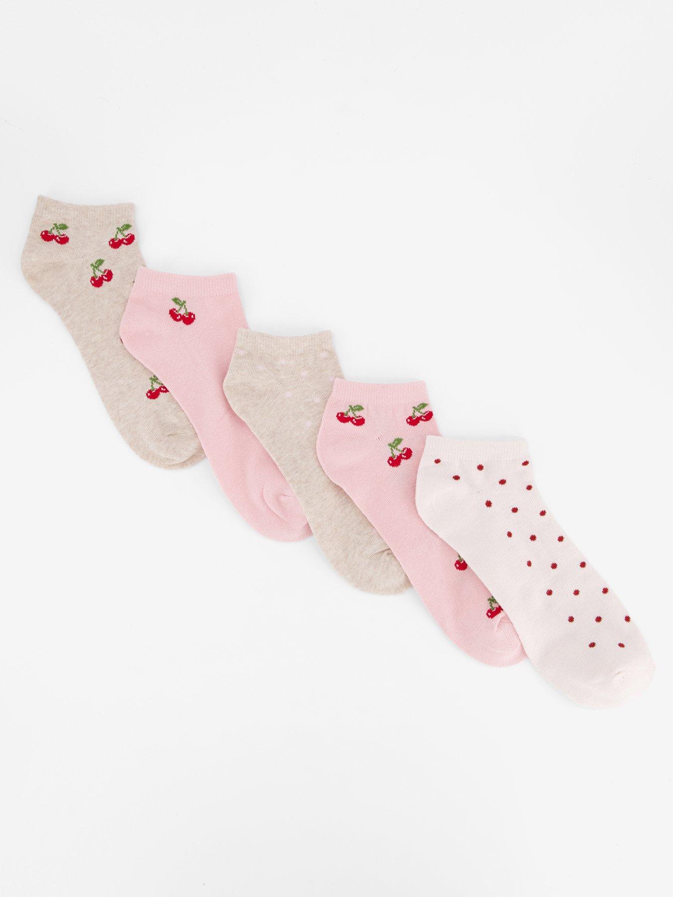 the-very-collection-5-pack-cherry-and-spots-trainer-socks-pink