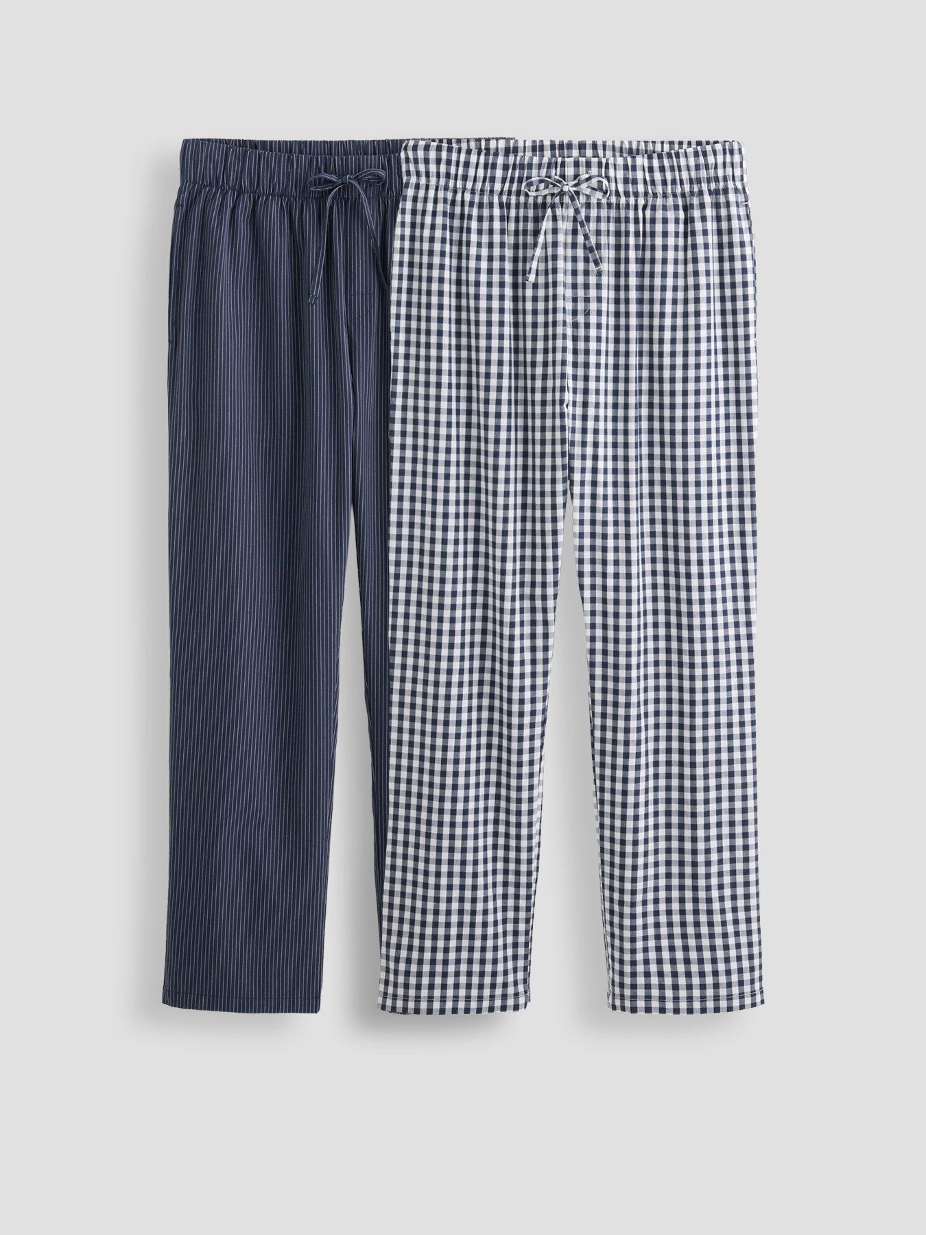 Image 1 of 7 of The Very Collection 2 Pack Pure Cotton Stripe &amp; Check Pyjama Bottoms - Navy