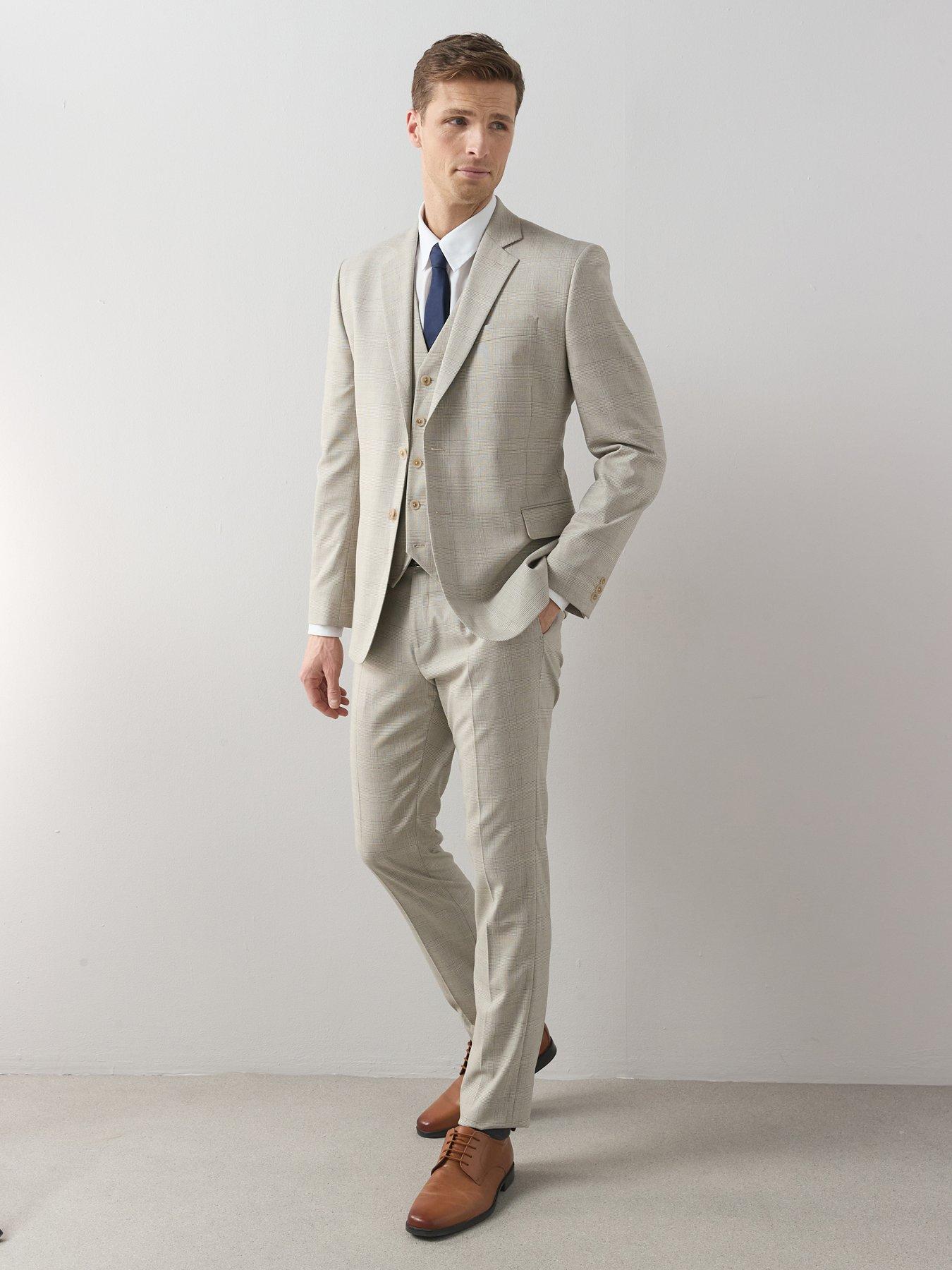 Image 1 of 6 of The Very Collection Checked Suit Trousers - Stone