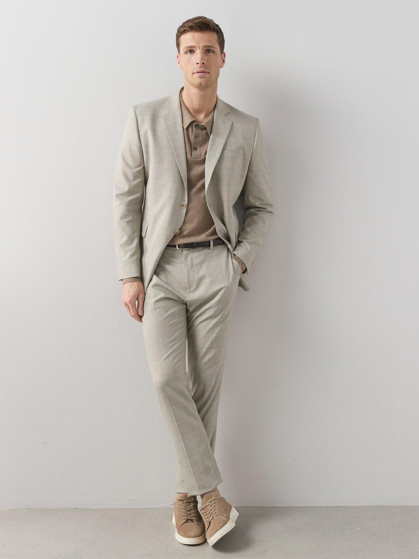 Image 3 of 6 of The Very Collection Checked Suit Trousers - Stone