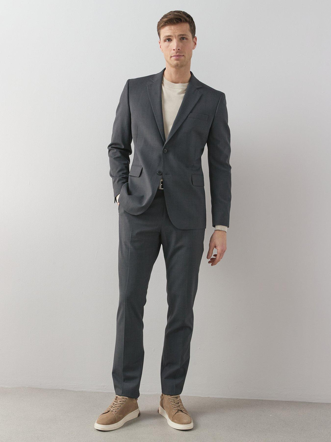 Image 3 of 6 of The Very Collection Wool Blend Micro Check Suit Jacket - Charcoal