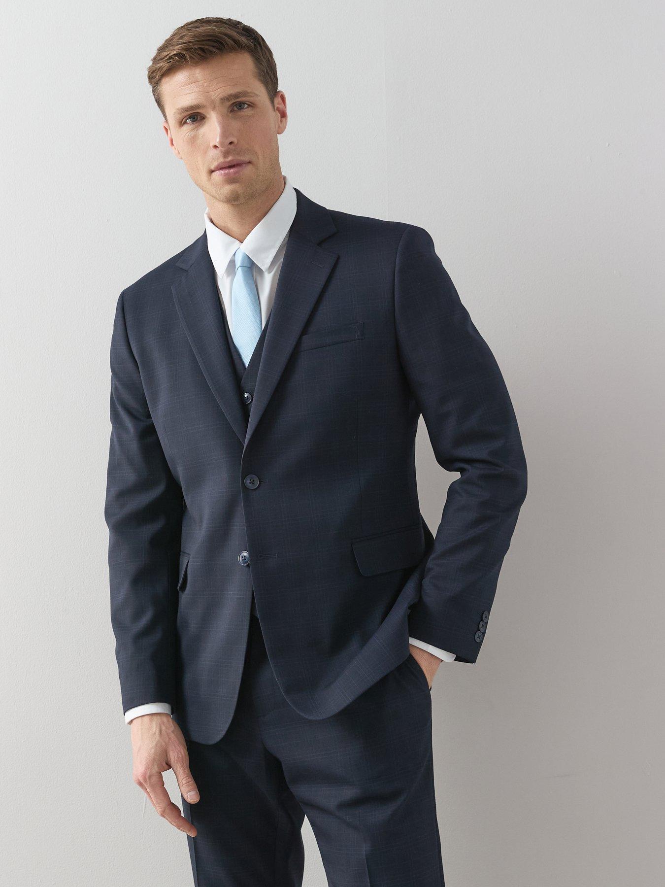 Image 1 of 6 of The Very Collection Wool Blend Checked Suit Jacket - Navy