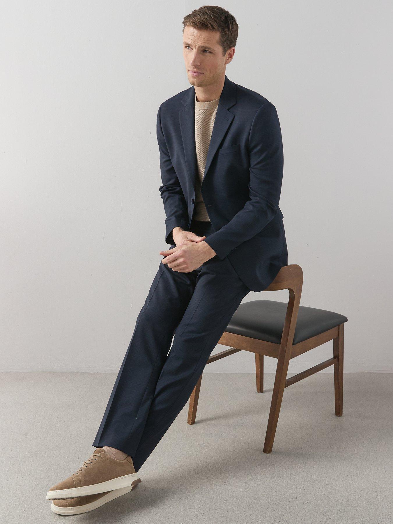 Image 5 of 6 of The Very Collection Wool Blend Checked Suit Jacket - Navy
