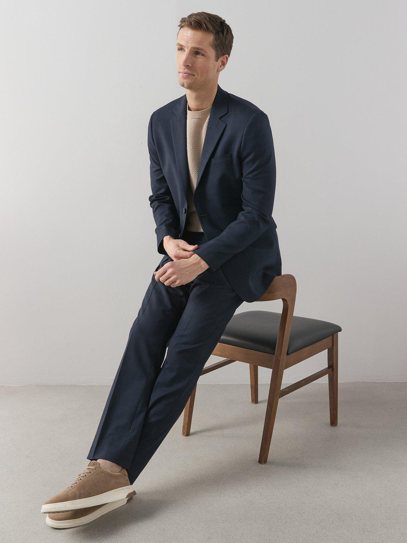 Image 3 of 6 of The Very Collection Wool Blend Checked Suit Trouser - Navy