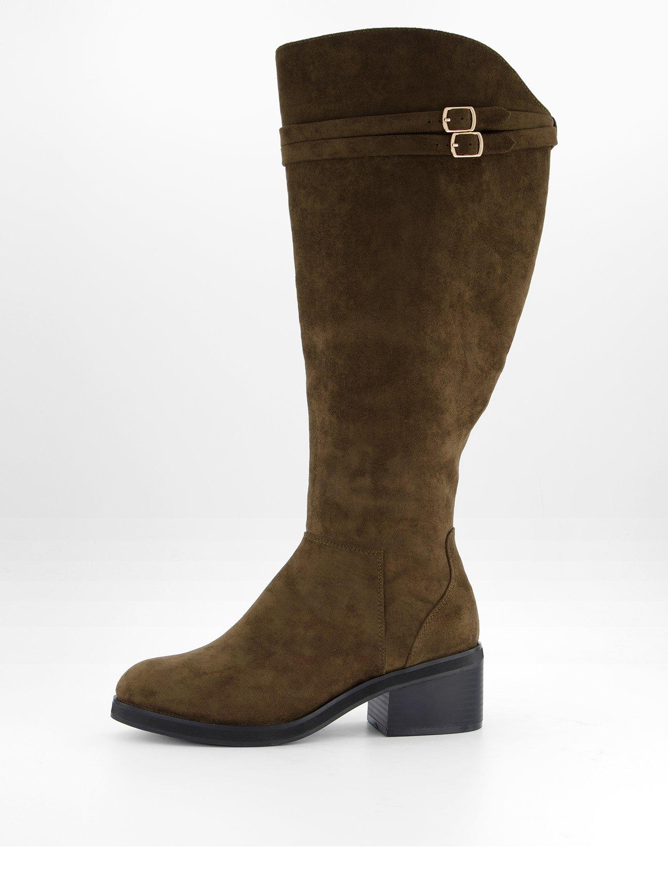 The Very Collection Wide Fit Block Heel Knee Boot With Wider Fitting Calf - Green