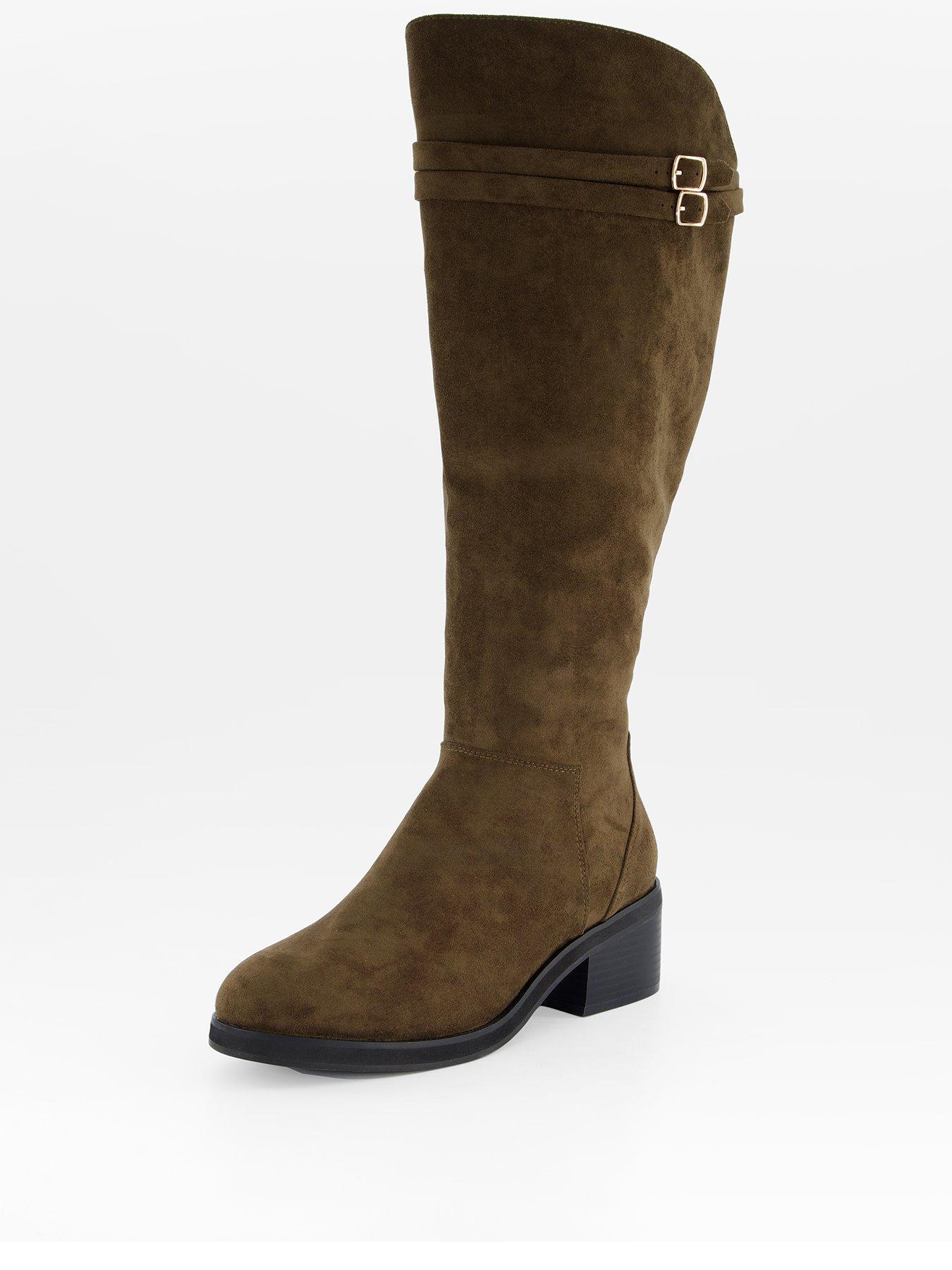 Image 2 of 7 of The Very Collection Wide Fit Block Heel Knee Boot With Wider Fitting Calf - Green