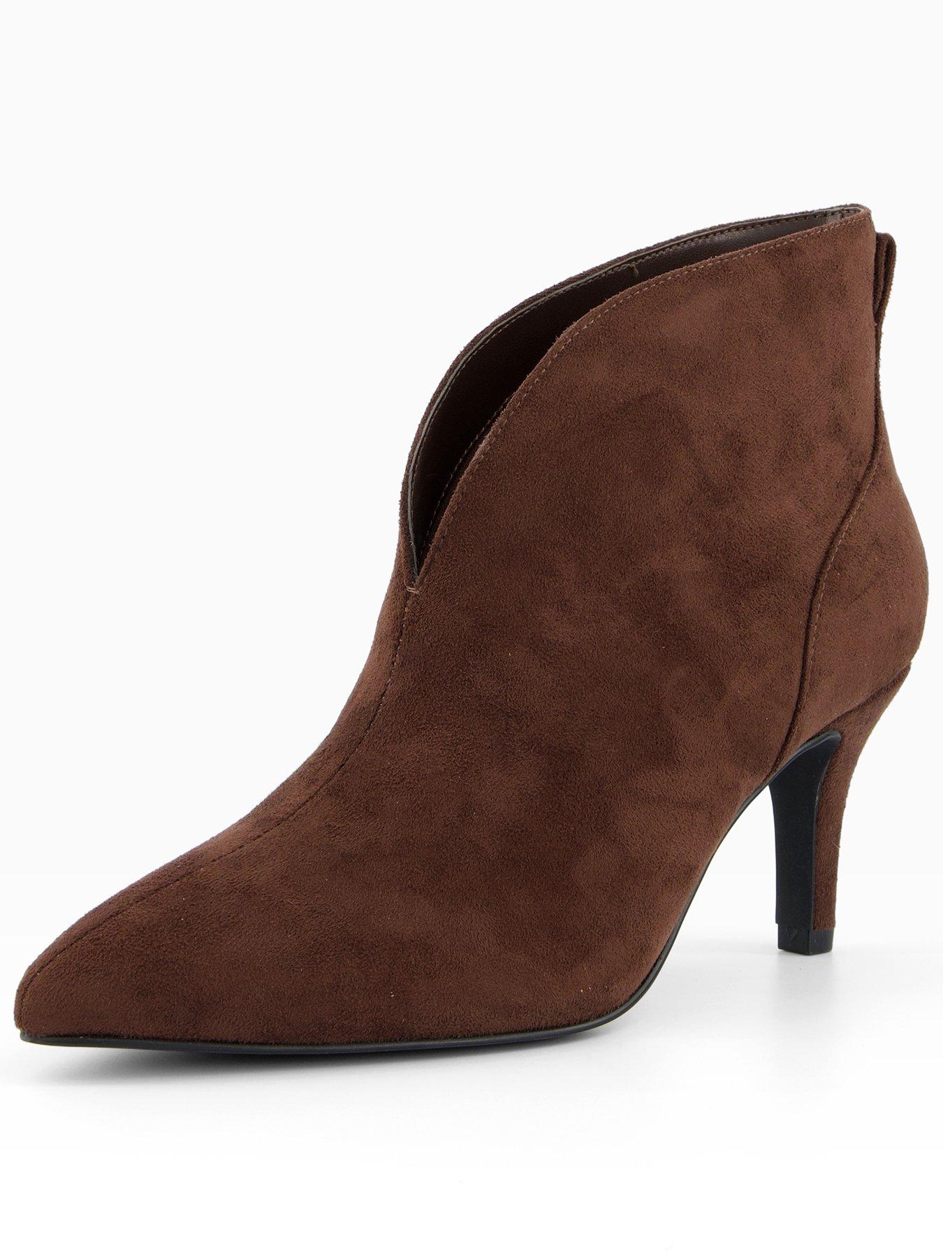 Image 1 of 7 of The Very Collection Wide Fit V Vamp Heeled Boot - Brown
