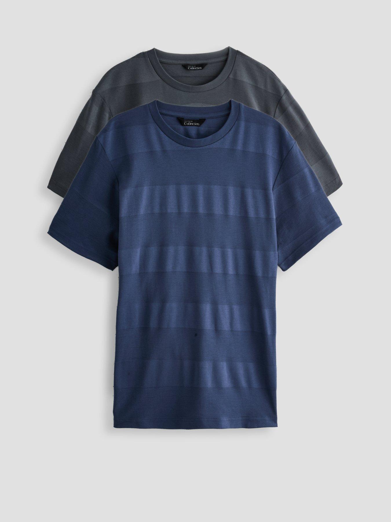 The Very Collection 2 Pack Pure Cotton Jacquard Stripe T-shirt - Blue/Grey