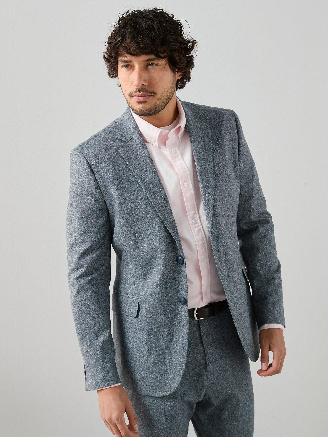 Image 1 of 7 of The Very Collection Slim Fit Herringbone Check Suit Jacket - Blue