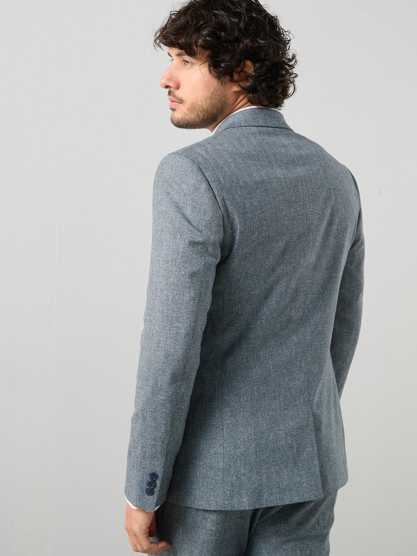 Image 2 of 7 of The Very Collection Slim Fit Herringbone Check Suit Jacket - Blue