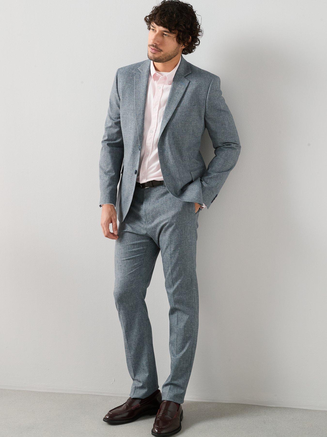 Image 3 of 7 of The Very Collection Slim Fit Herringbone Check Suit Jacket - Blue