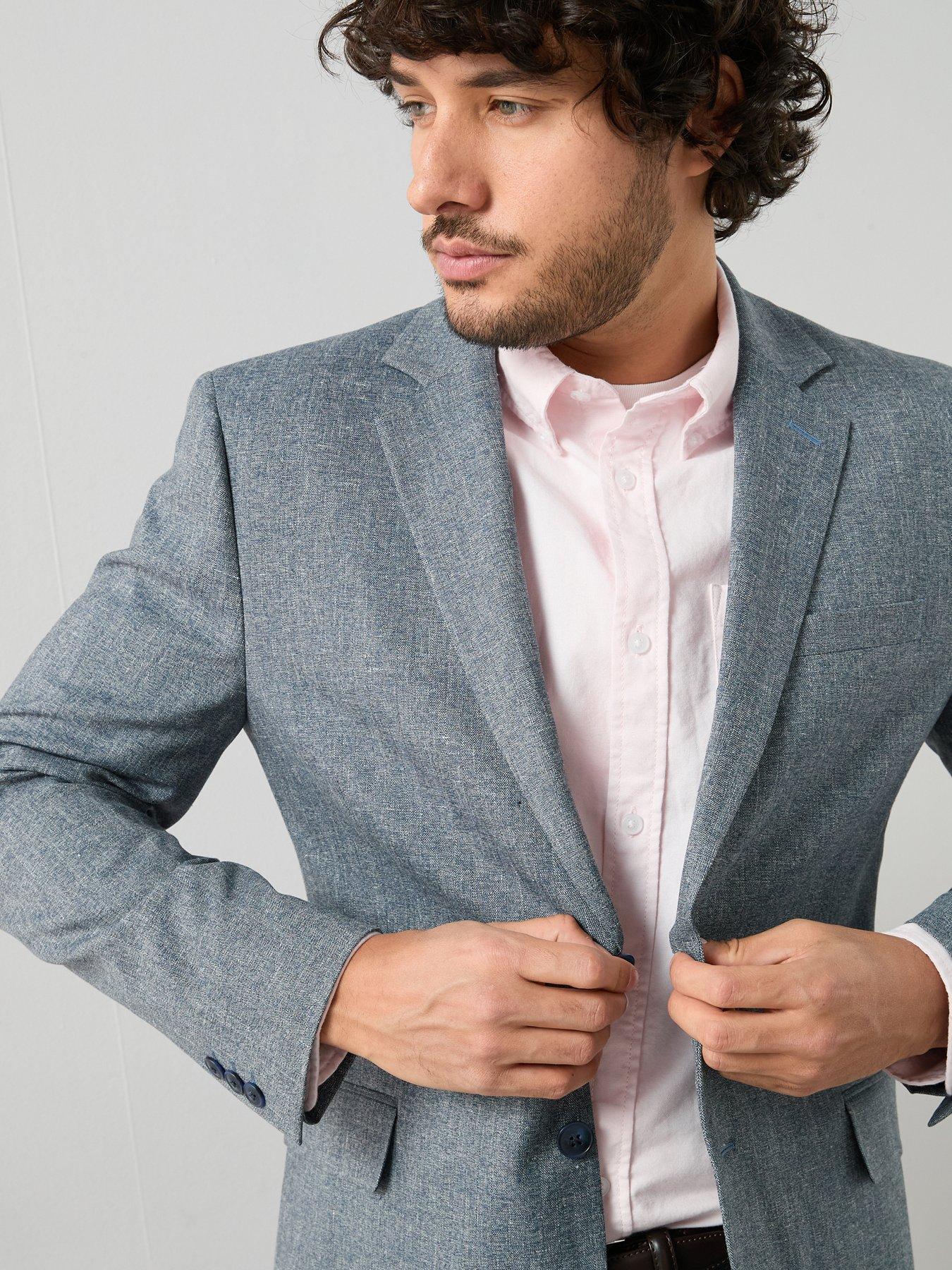 Image 4 of 7 of The Very Collection Slim Fit Herringbone Check Suit Jacket - Blue