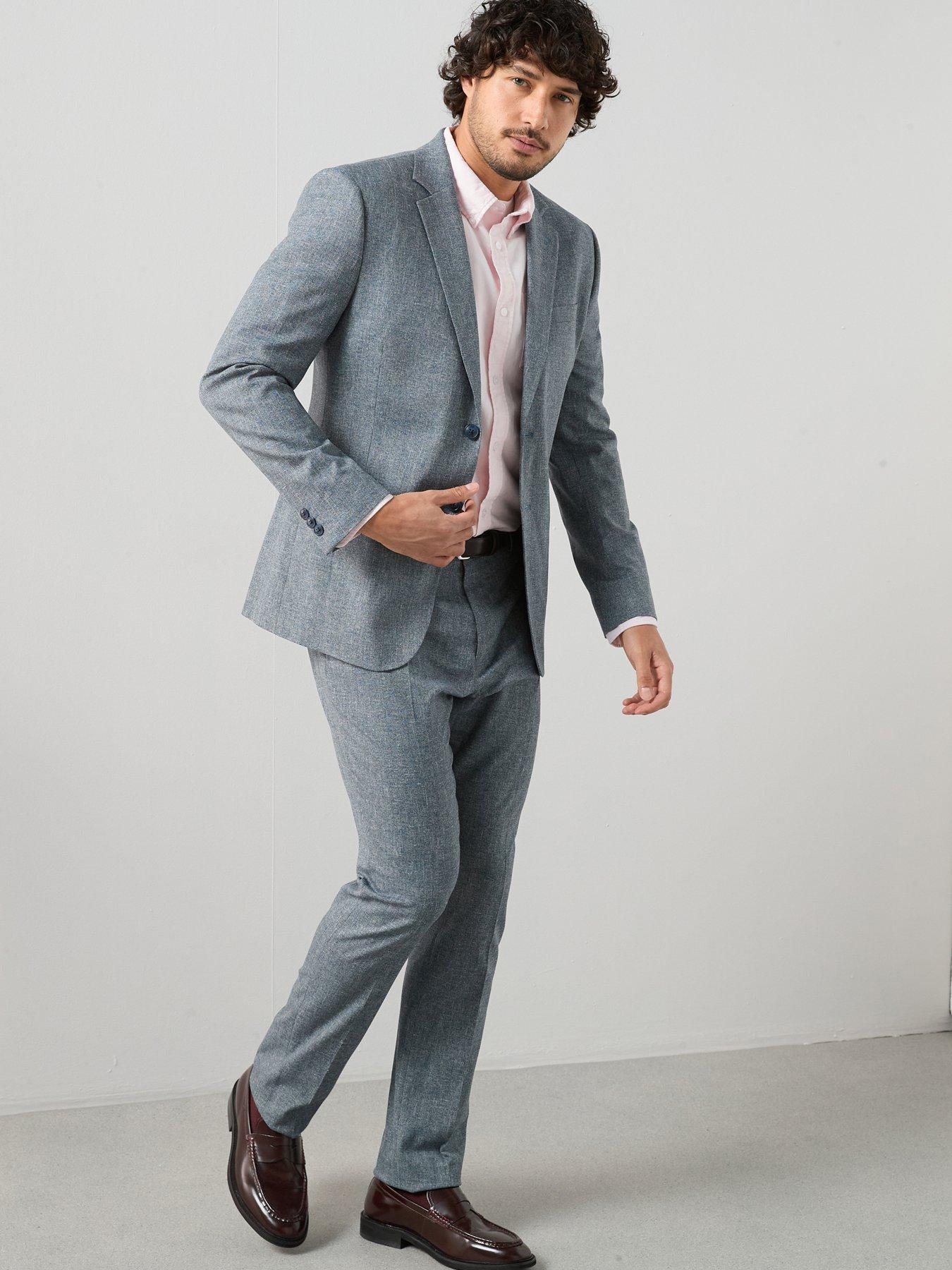 Image 5 of 7 of The Very Collection Slim Fit Herringbone Check Suit Jacket - Blue