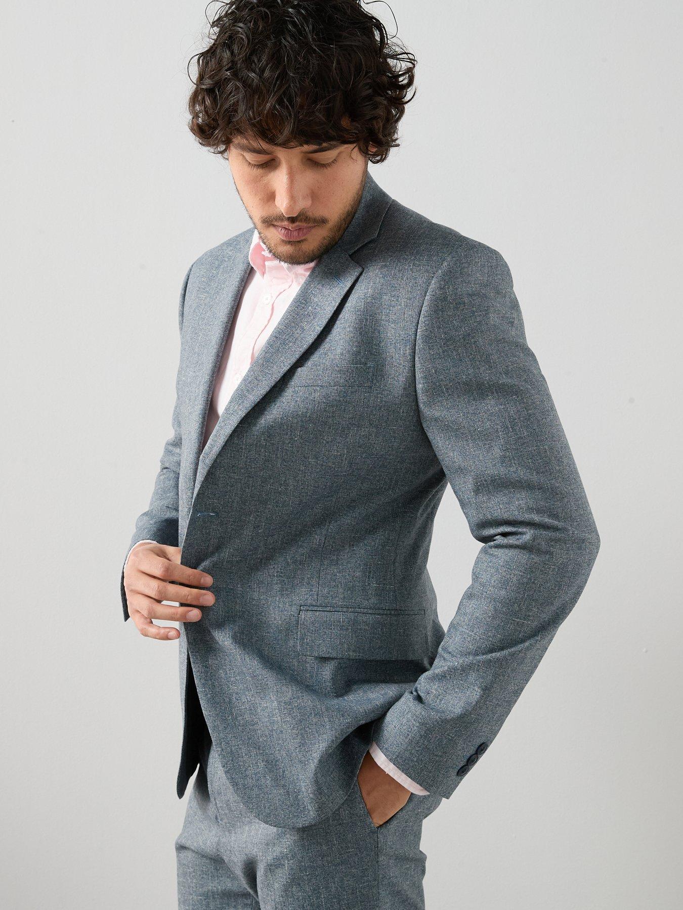 Image 6 of 7 of The Very Collection Slim Fit Herringbone Check Suit Jacket - Blue