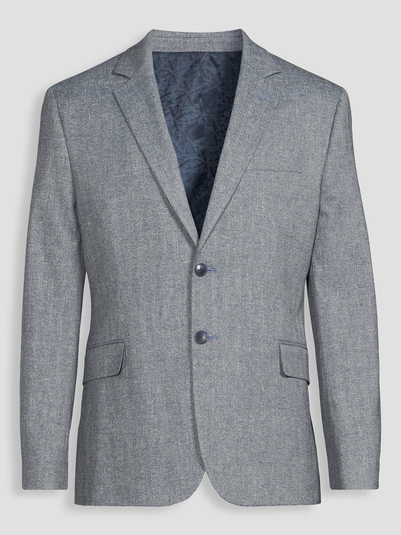 Image 7 of 7 of The Very Collection Slim Fit Herringbone Check Suit Jacket - Blue