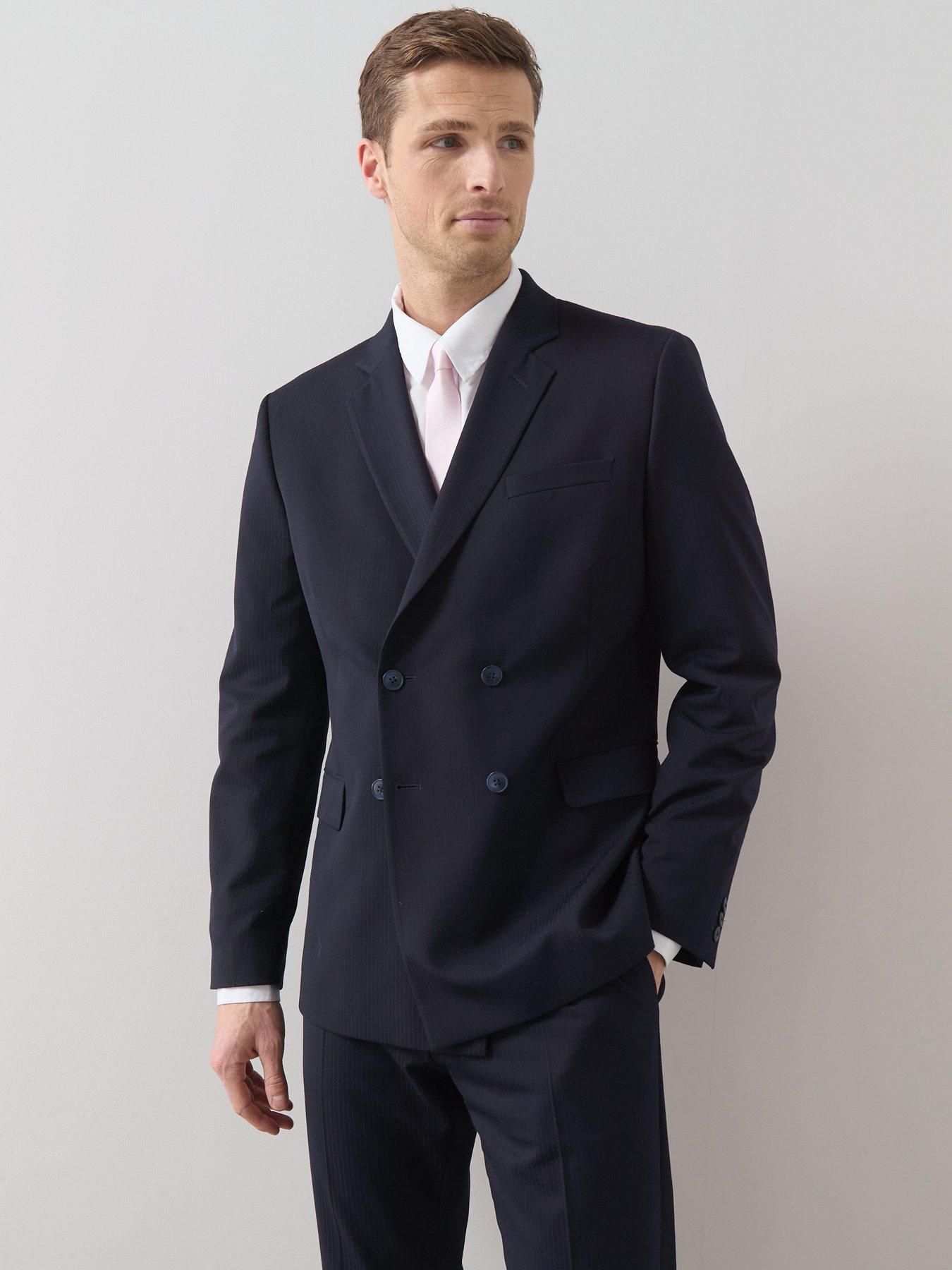 Image 1 of 6 of The Very Collection Regular Fit Double Breasted Jacquard Suit Jacket - Navy