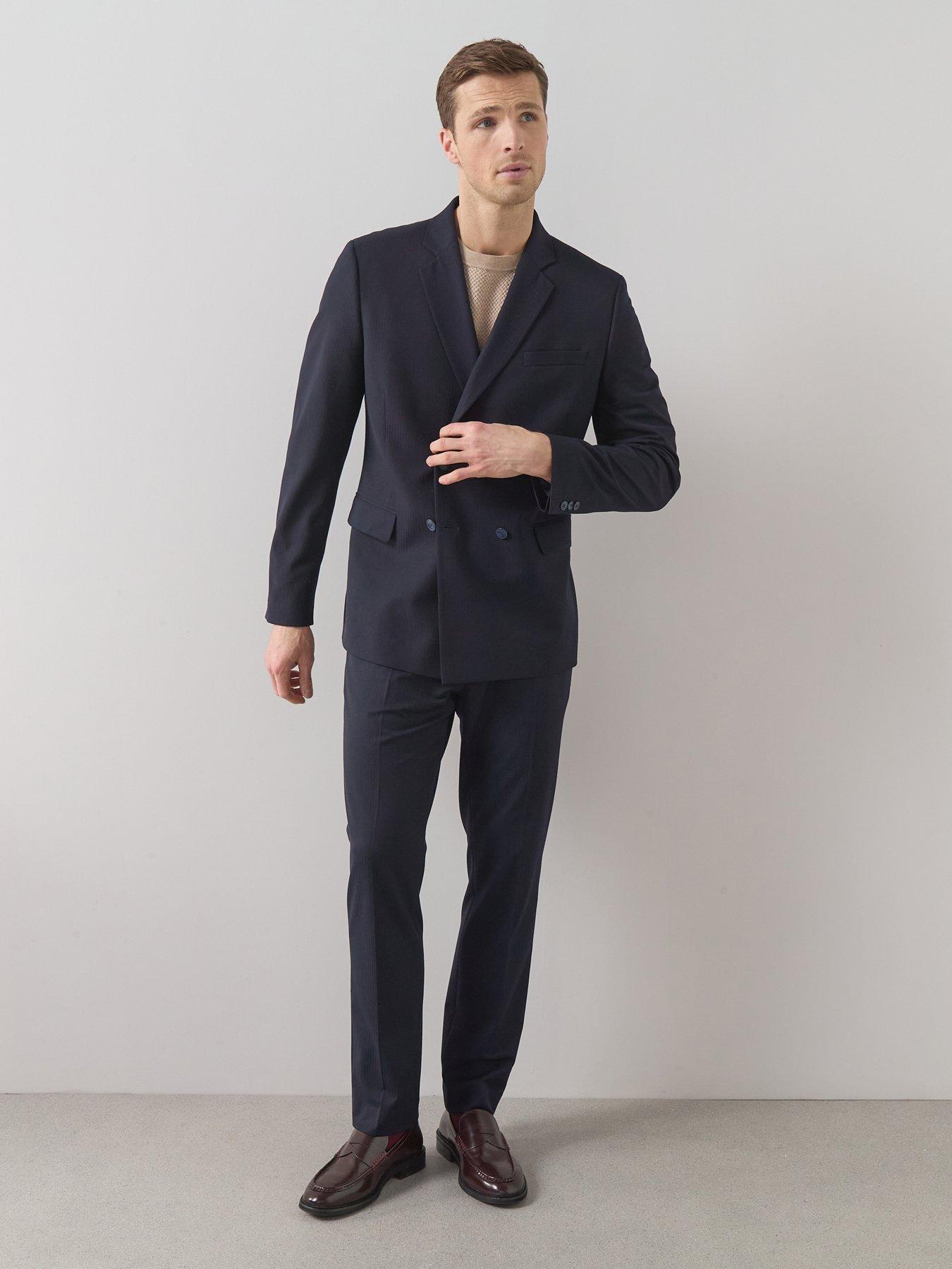 Image 3 of 6 of The Very Collection Regular Fit Double Breasted Jacquard Suit Jacket - Navy