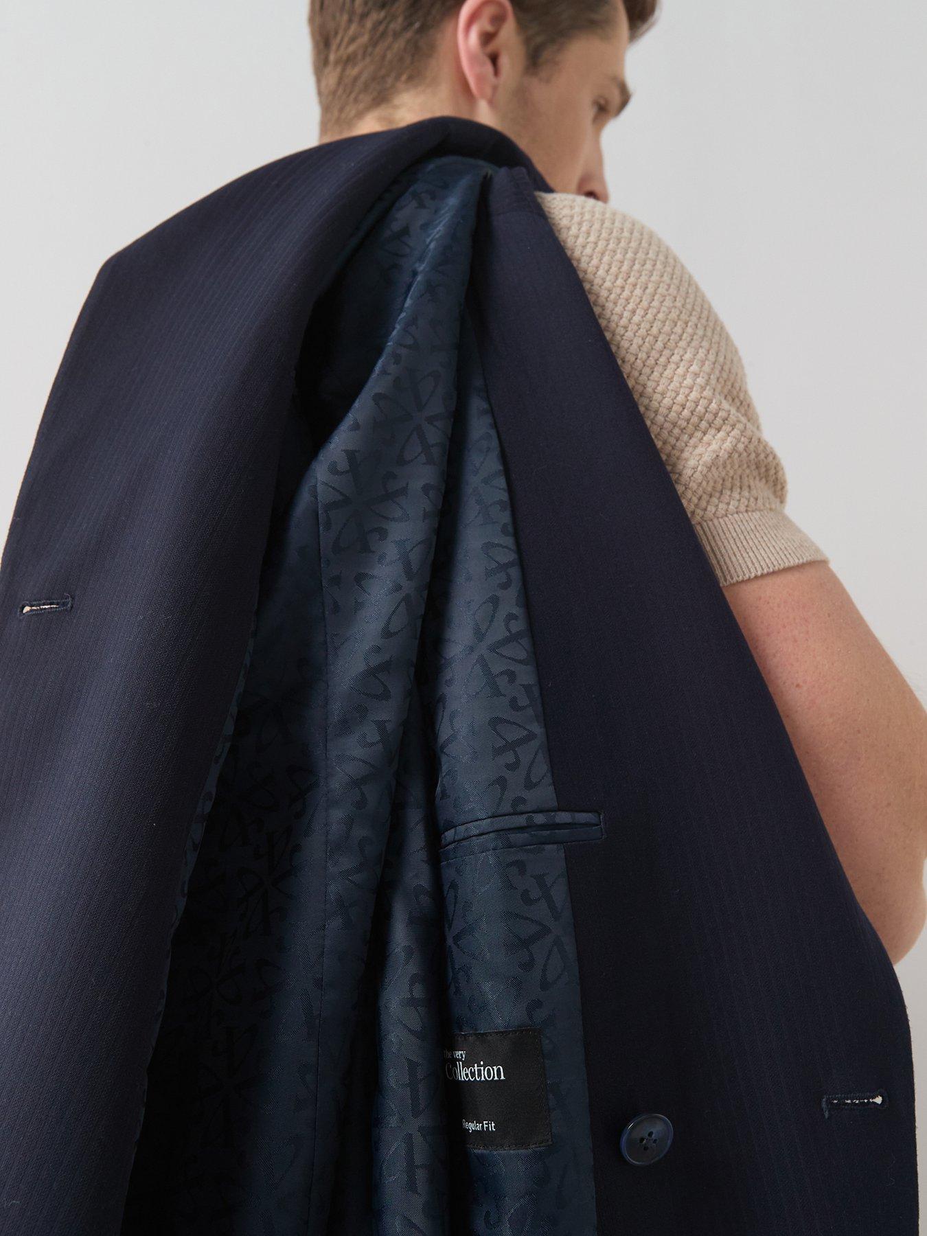 Image 4 of 6 of The Very Collection Regular Fit Double Breasted Jacquard Suit Jacket - Navy
