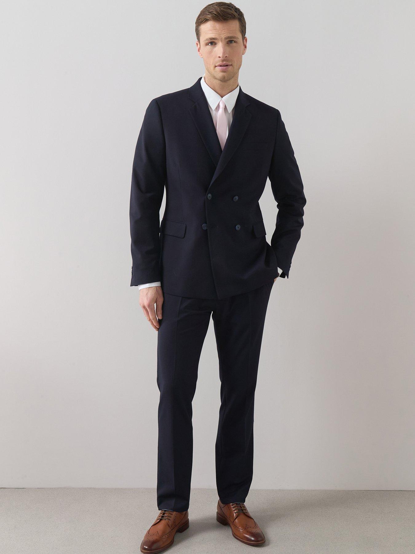 Image 5 of 6 of The Very Collection Regular Fit Double Breasted Jacquard Suit Jacket - Navy