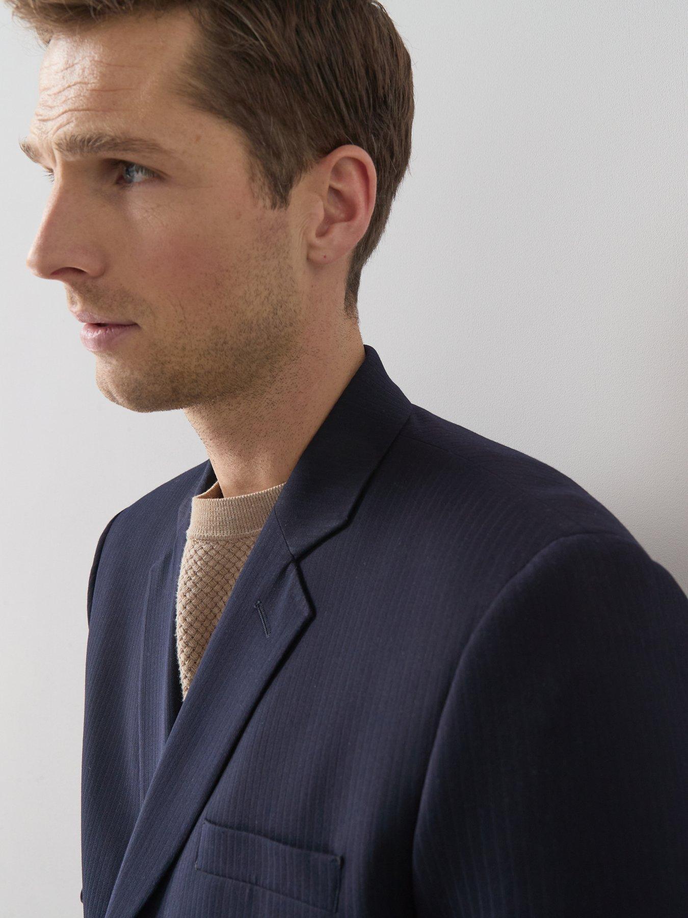 Image 6 of 6 of The Very Collection Regular Fit Double Breasted Jacquard Suit Jacket - Navy