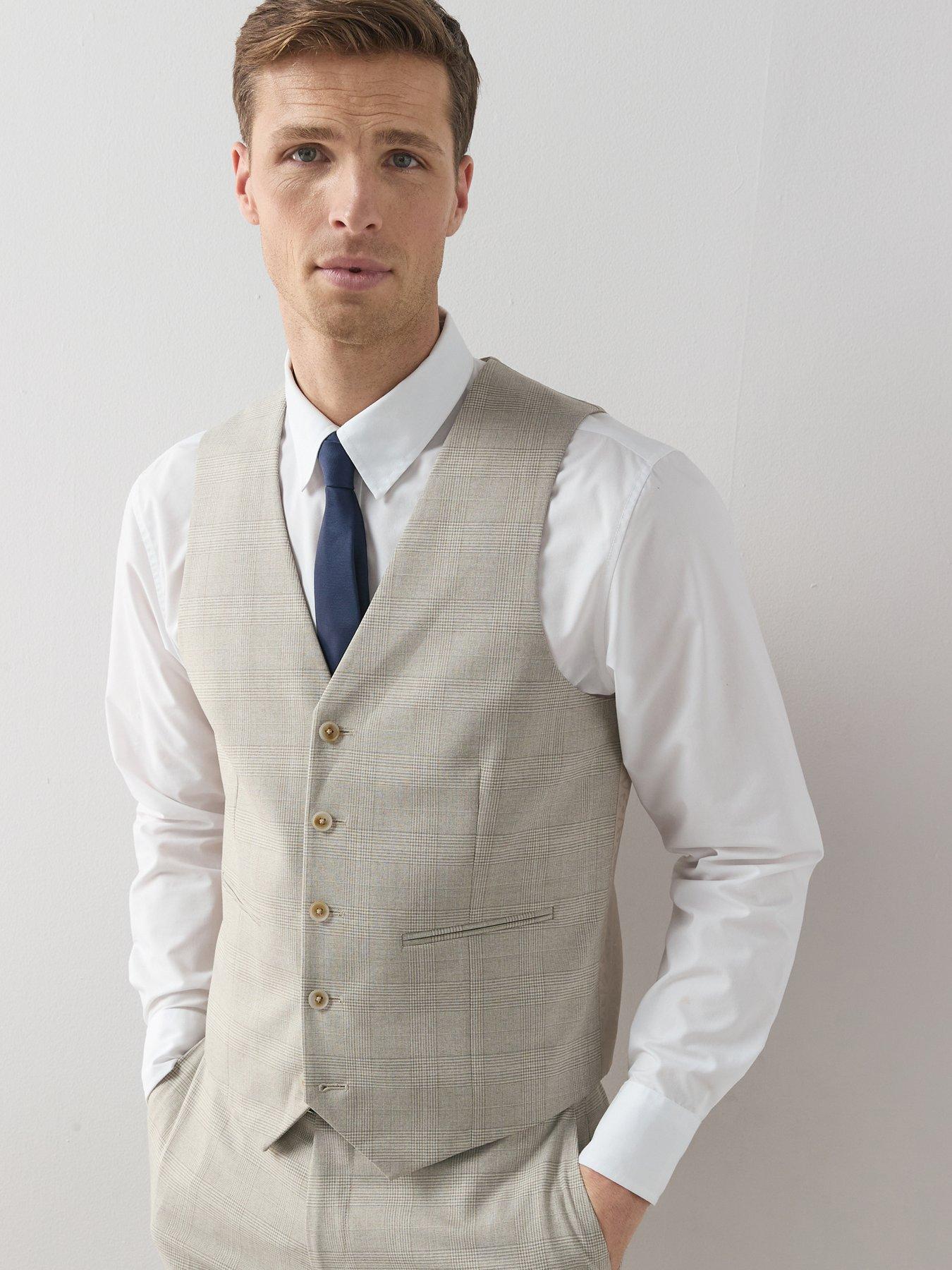 Image 1 of 6 of The Very Collection Checked Waistcoat - Stone