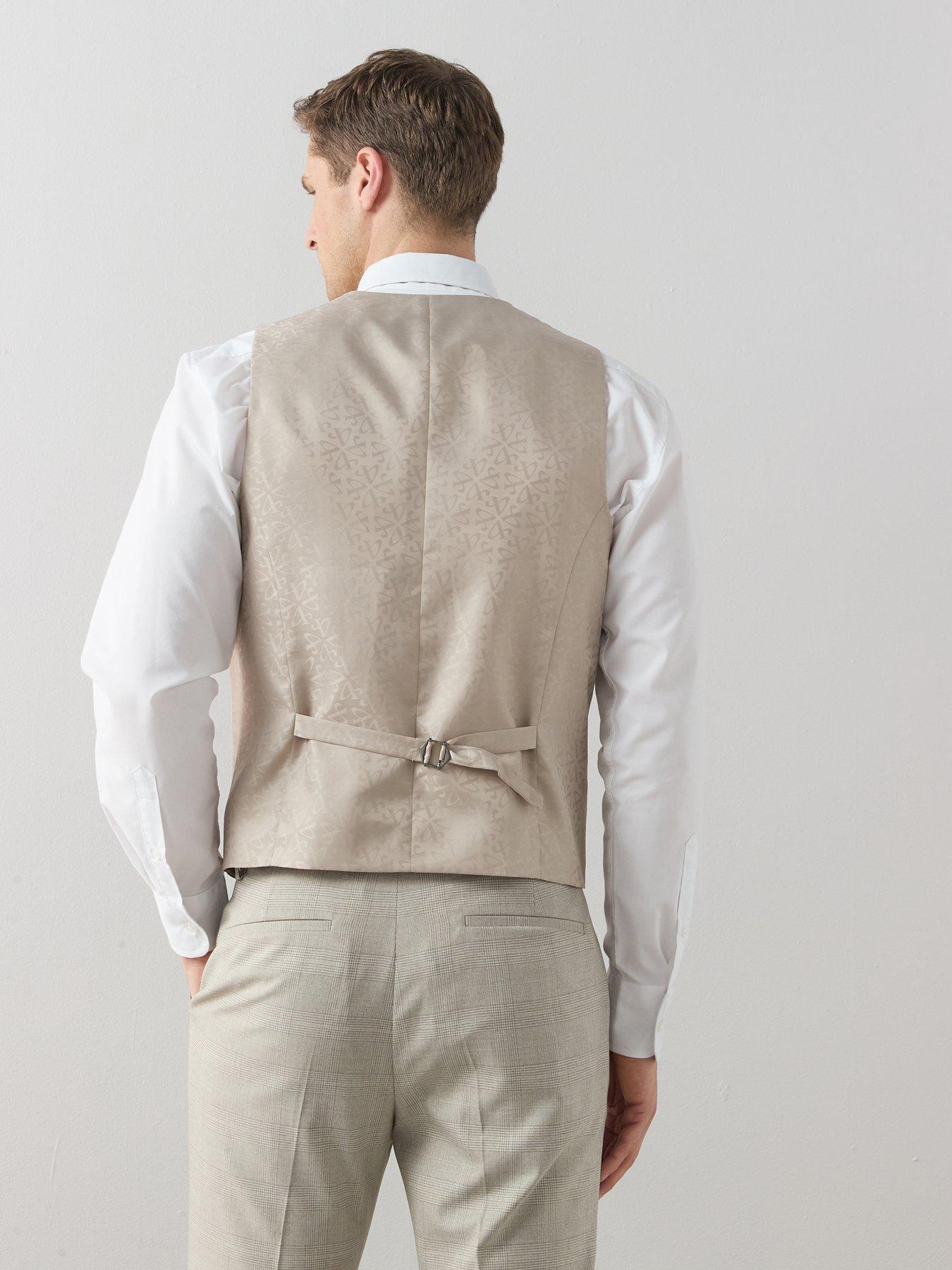 Image 6 of 6 of The Very Collection Checked Waistcoat - Stone