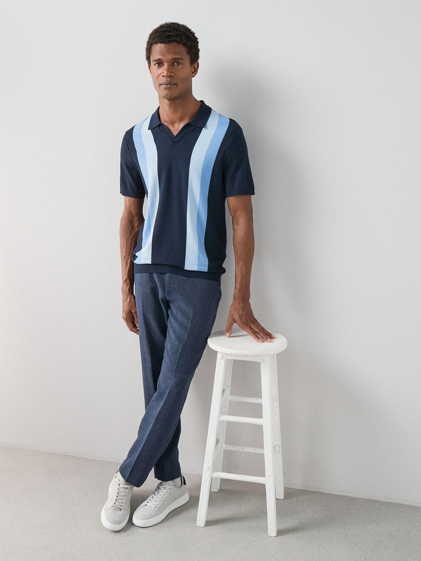 The Very Collection Knitted Trophy Neck Stripe Polo Top - Navy