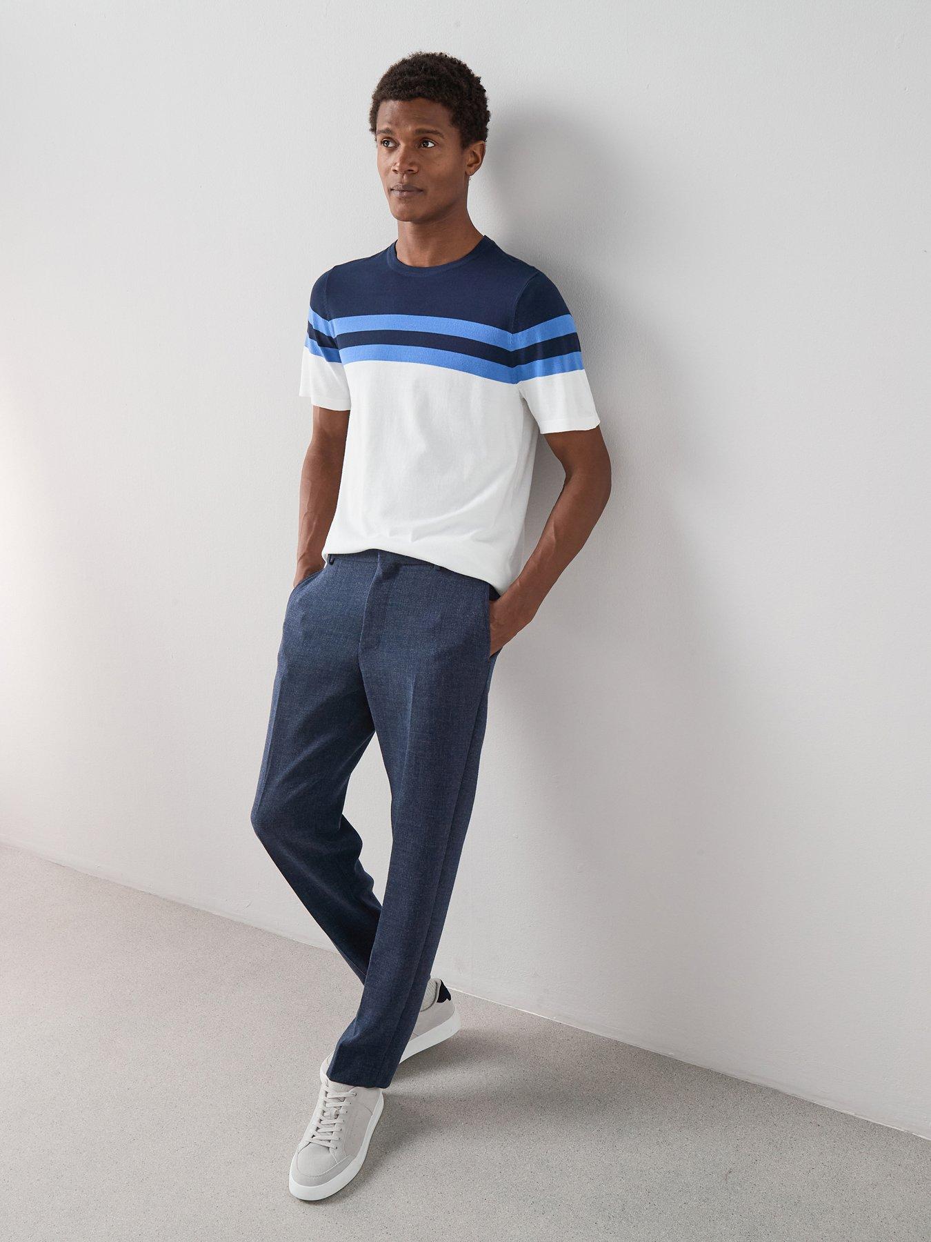 Image 1 of 7 of The Very Collection Knitted Stripe T-Shirt - Blue