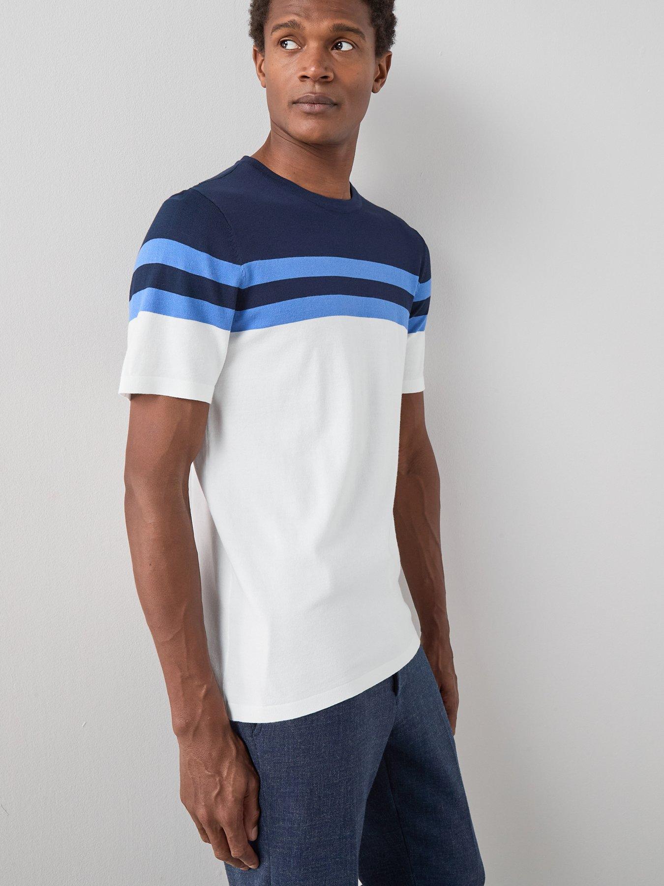 Image 5 of 7 of The Very Collection Knitted Stripe T-Shirt - Blue