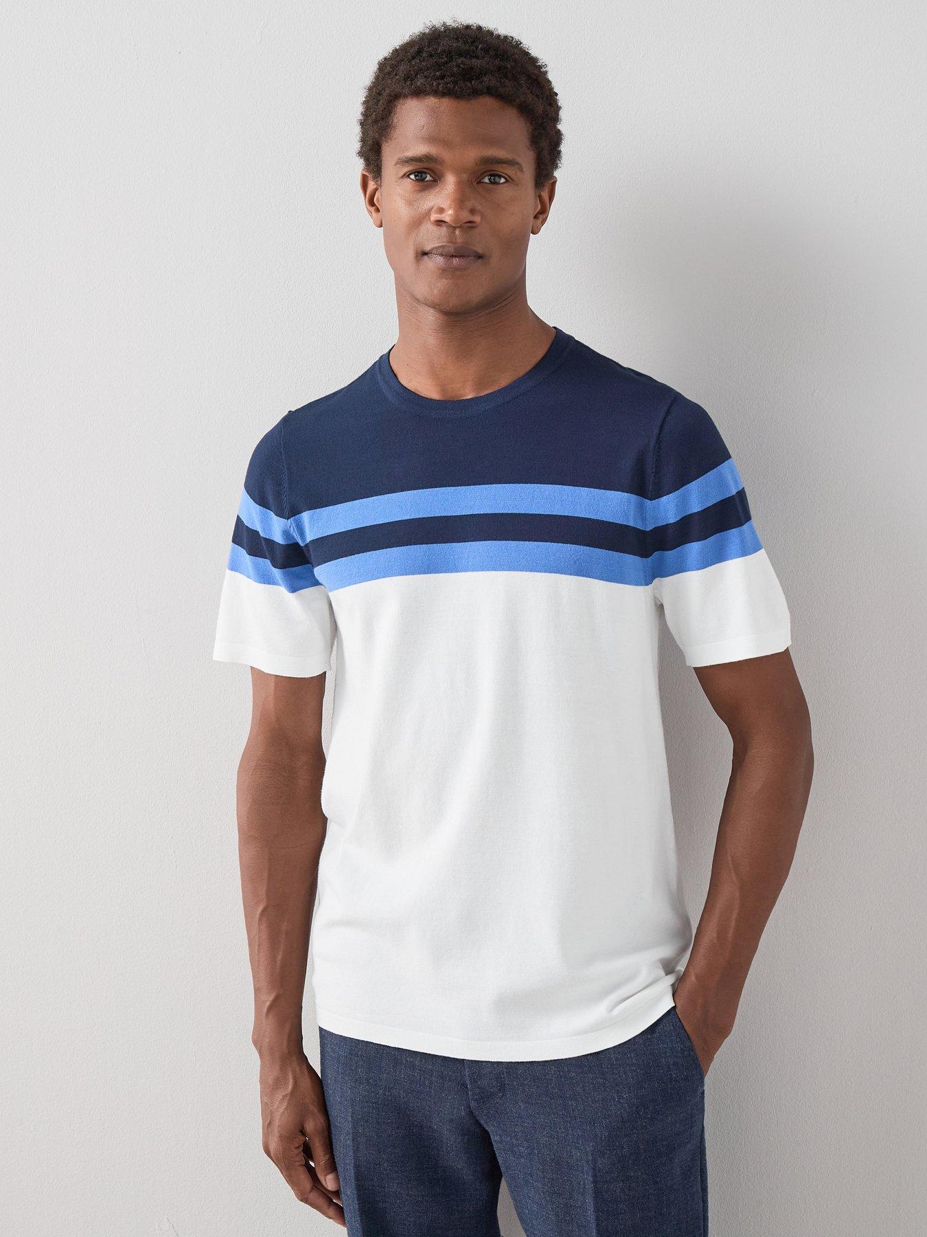 Image 6 of 7 of The Very Collection Knitted Stripe T-Shirt - Blue