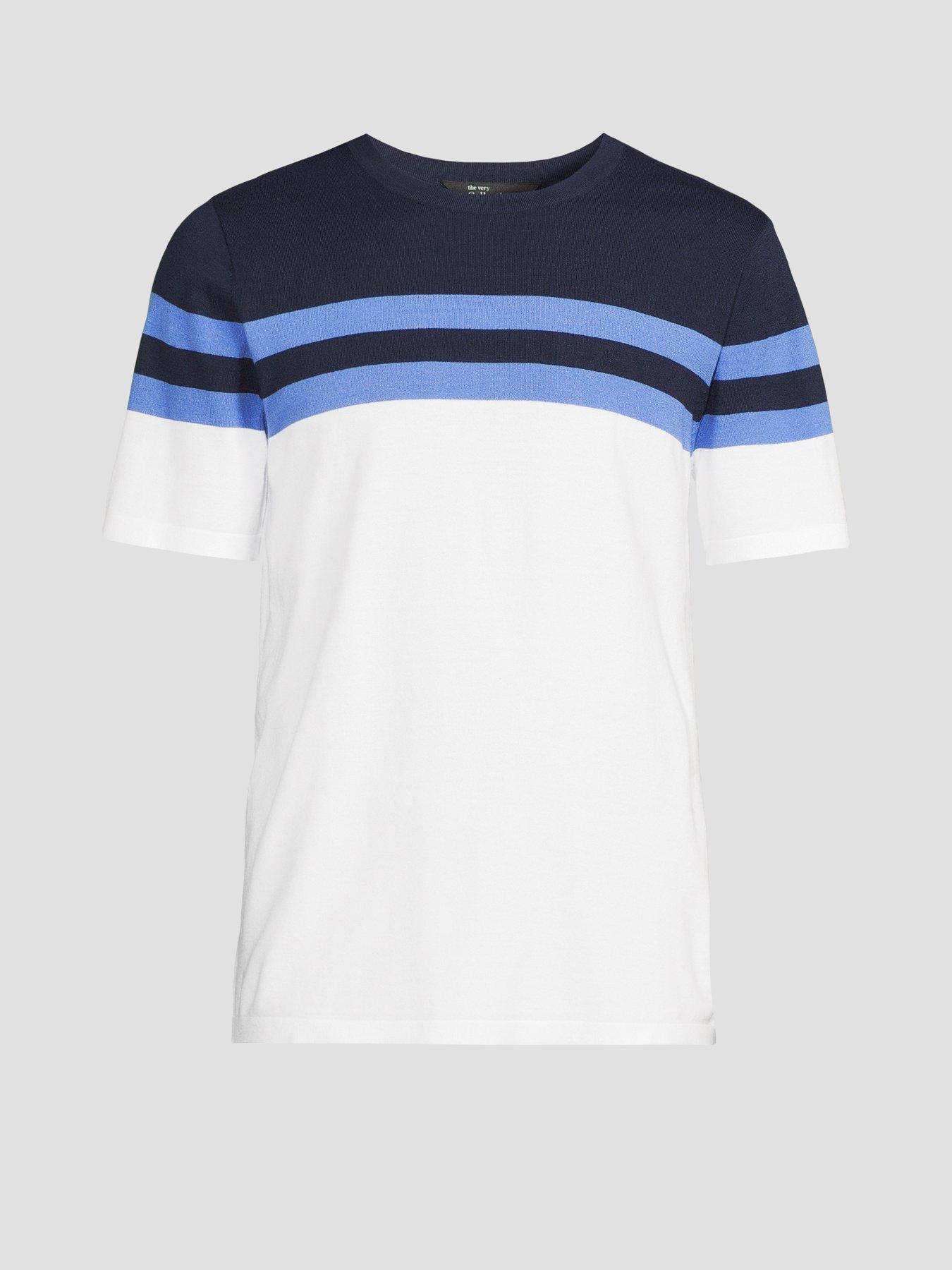 Image 7 of 7 of The Very Collection Knitted Stripe T-Shirt - Blue